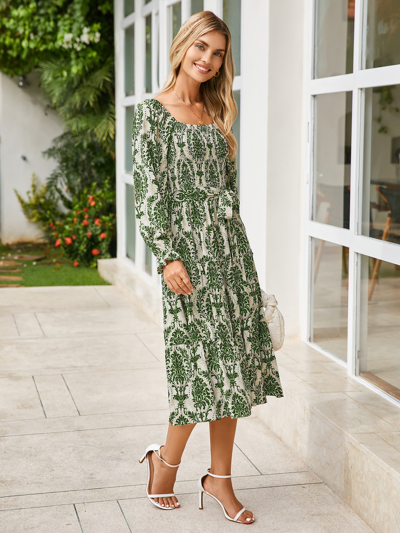 Floral Tiered Puff Sleeve Smocked Maxi Dress
