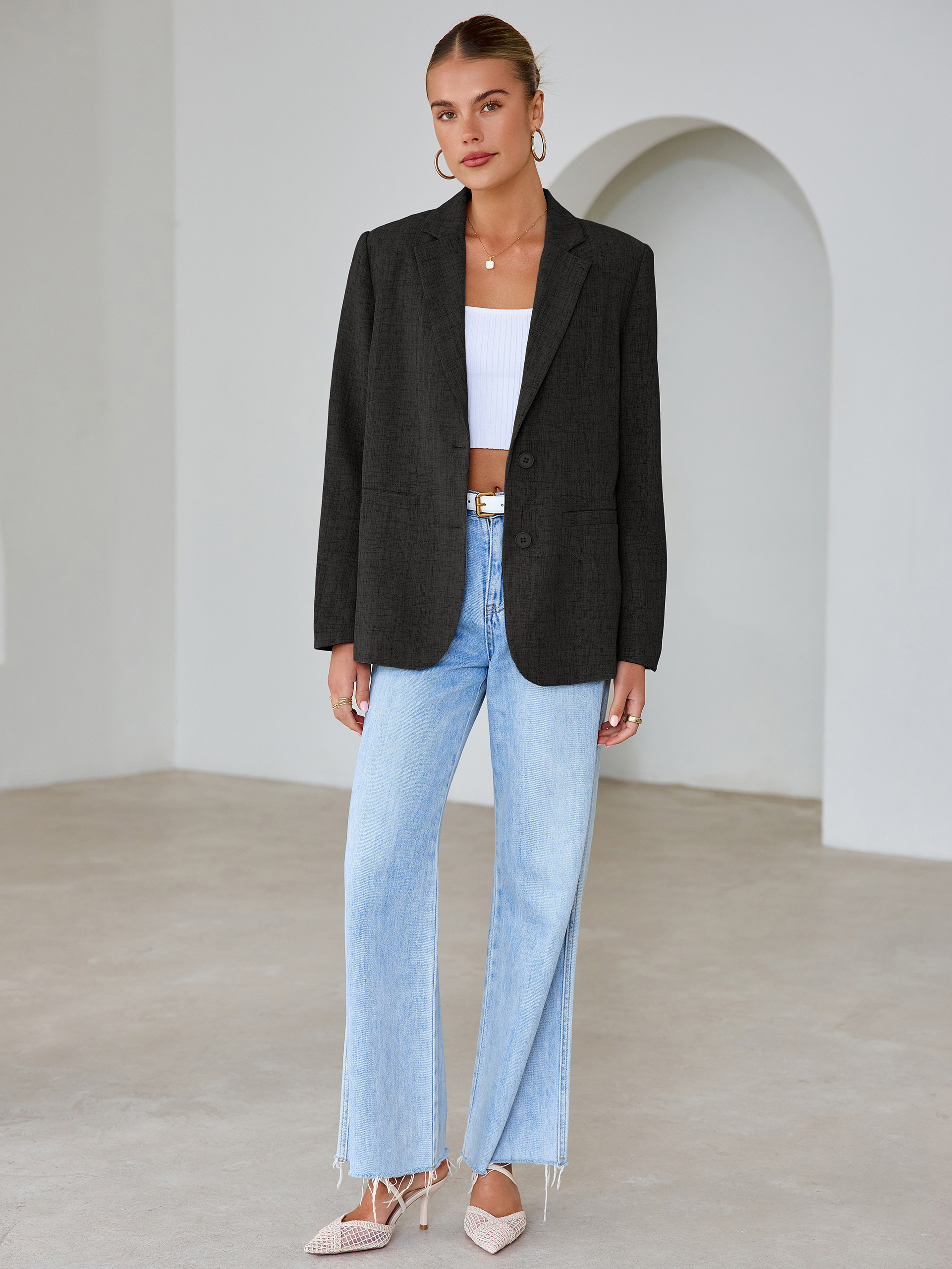 Oversized Textured Professional Blazer Jacket