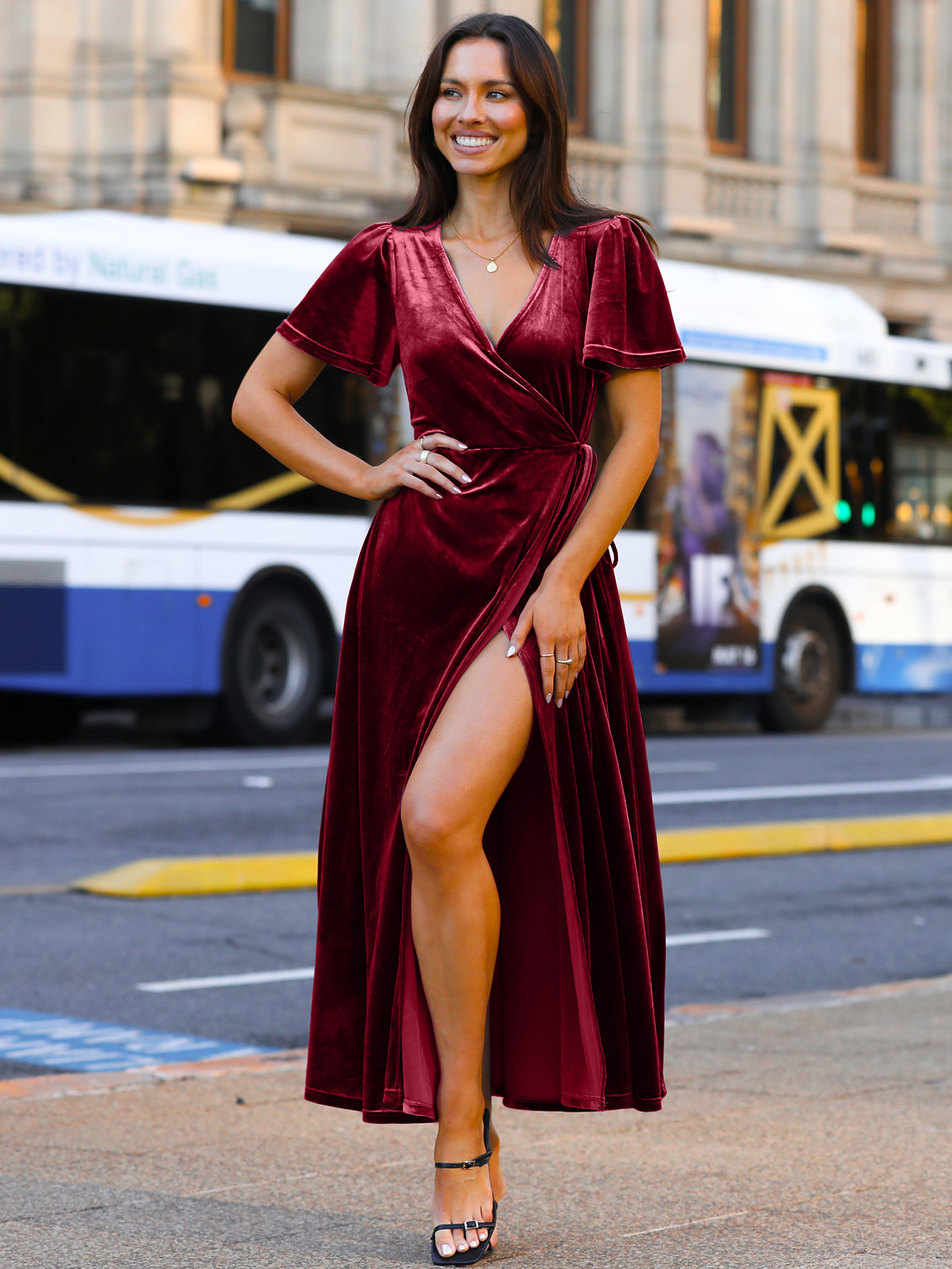 Velvet Wrap Dress V Neck Cocktail Maxi Dress