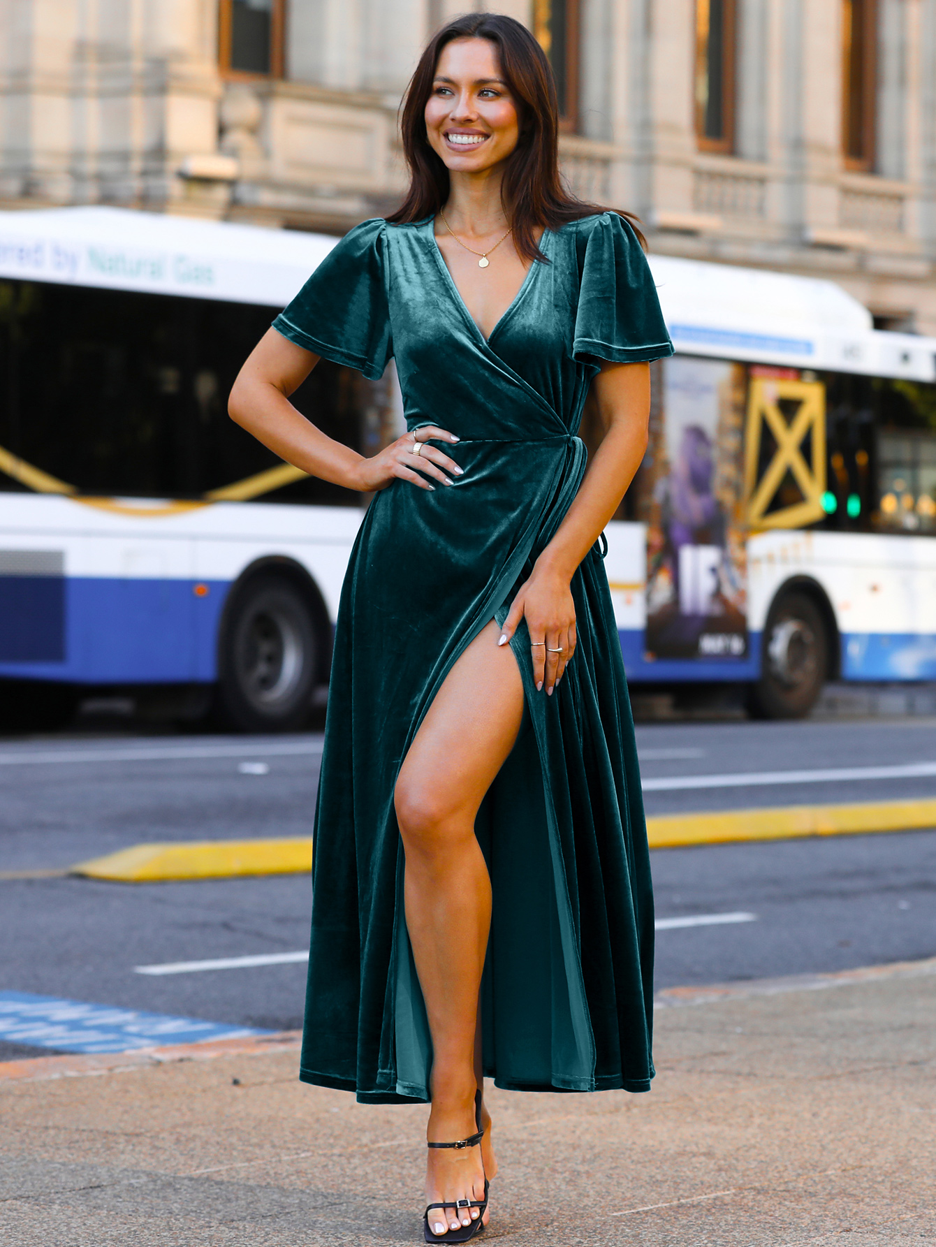 Velvet Wrap Dress V Neck Cocktail Maxi Dress