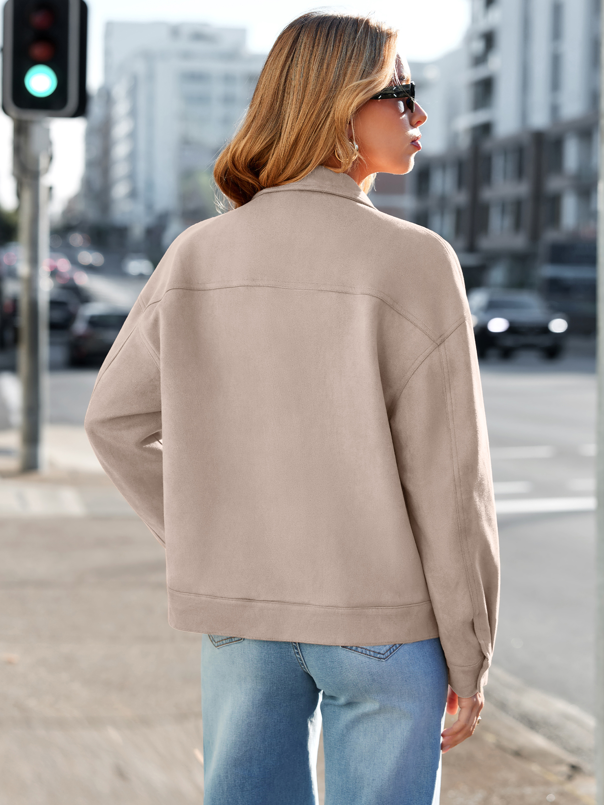 Faux Suede Button Down Cropped Jacket