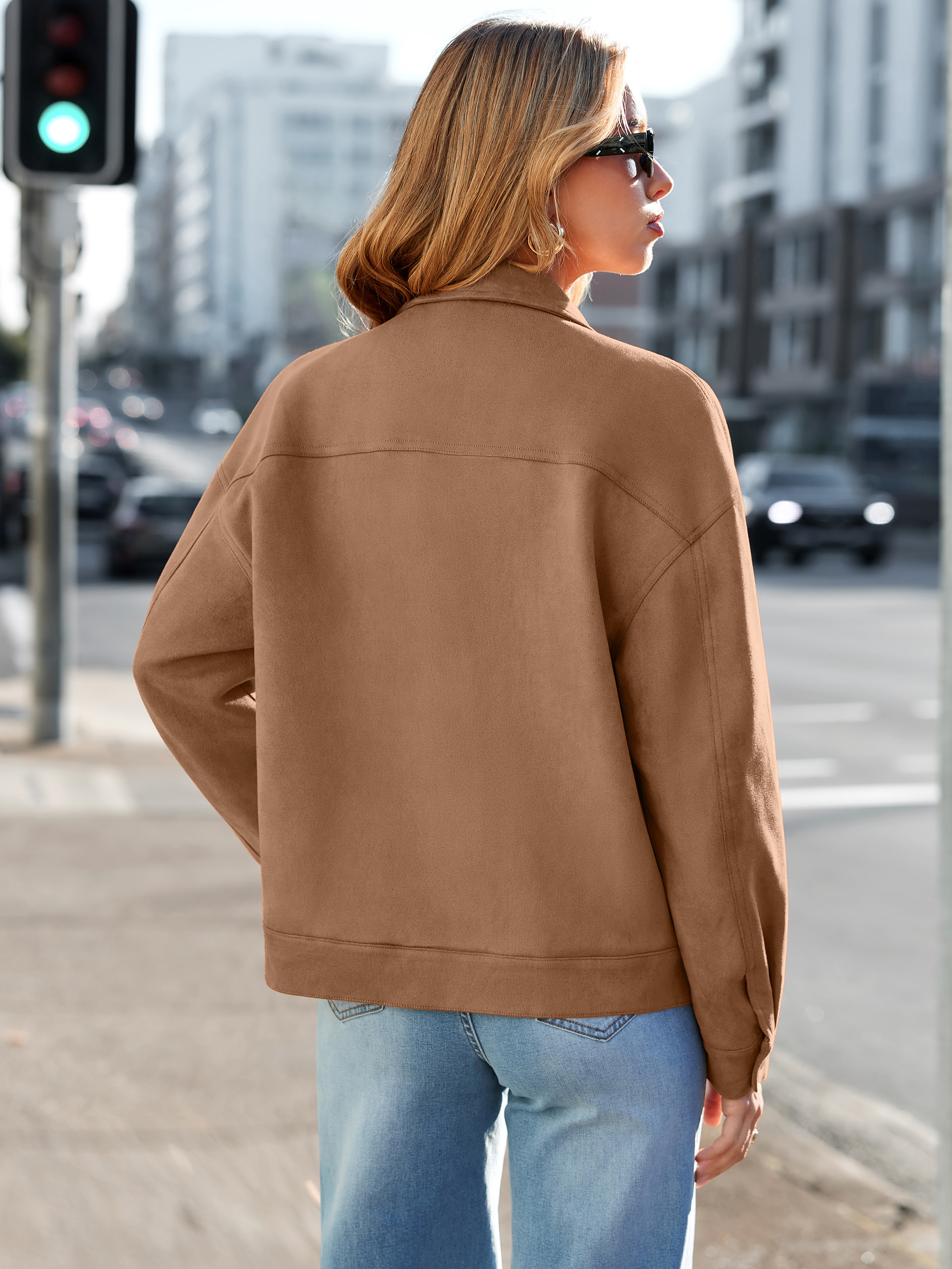 Faux Suede Button Down Cropped Jacket
