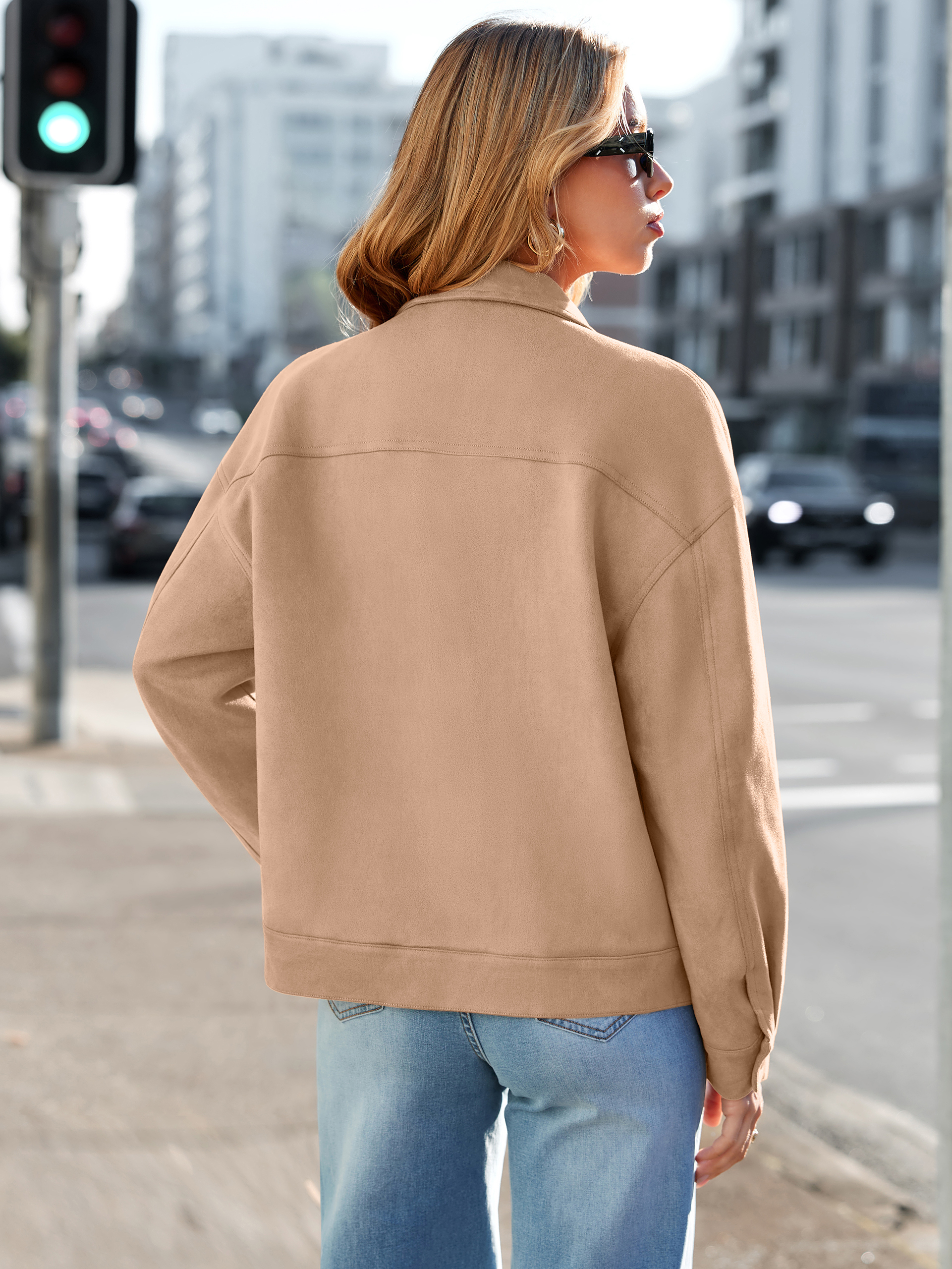 Faux Suede Button Down Cropped Jacket