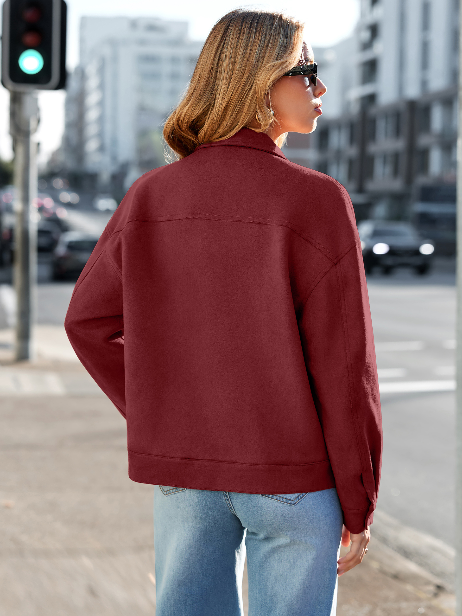Faux Suede Button Down Cropped Jacket