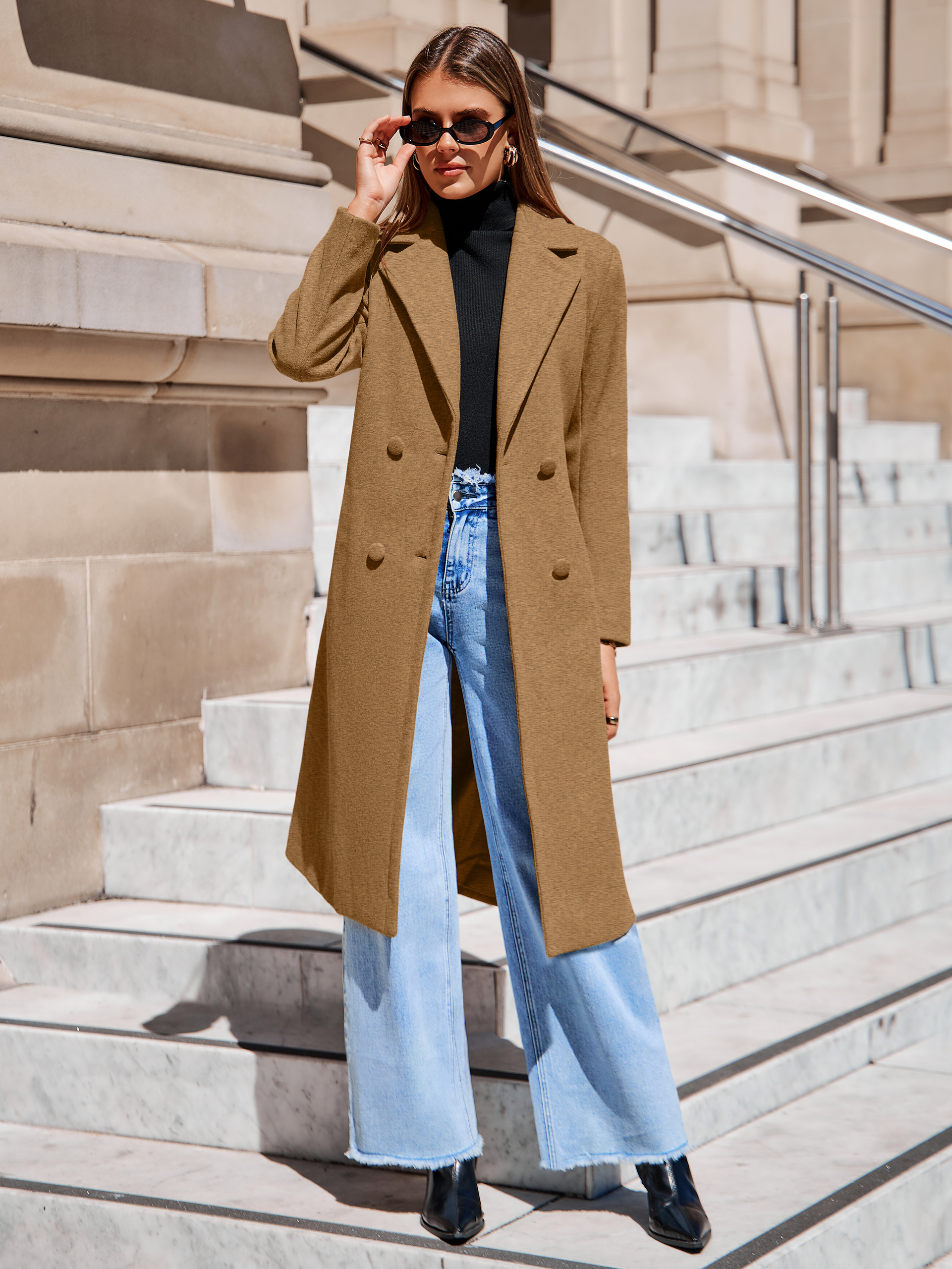 Longline Wool Blend Trench Coat with Belt