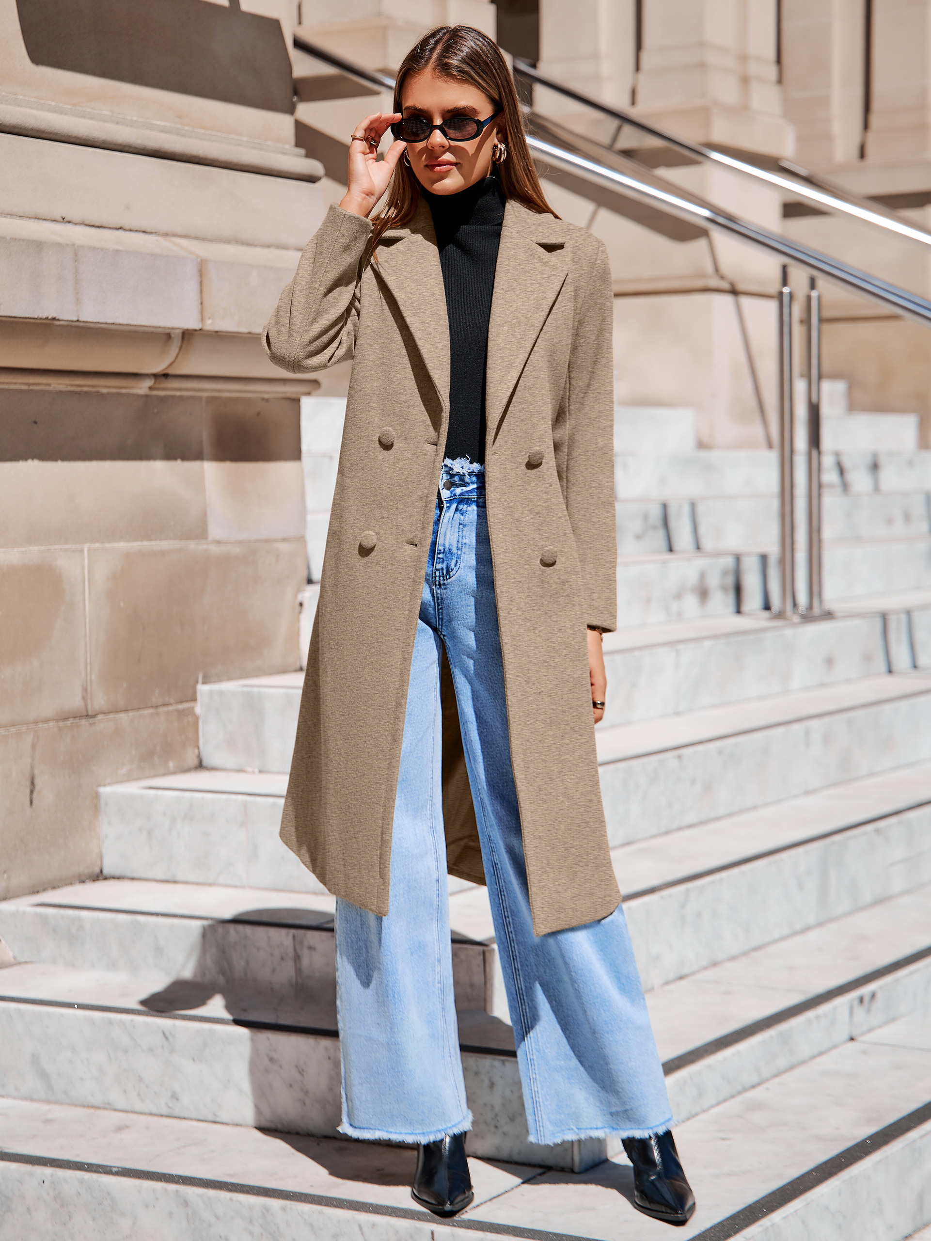 Longline Wool Blend Trench Coat with Belt