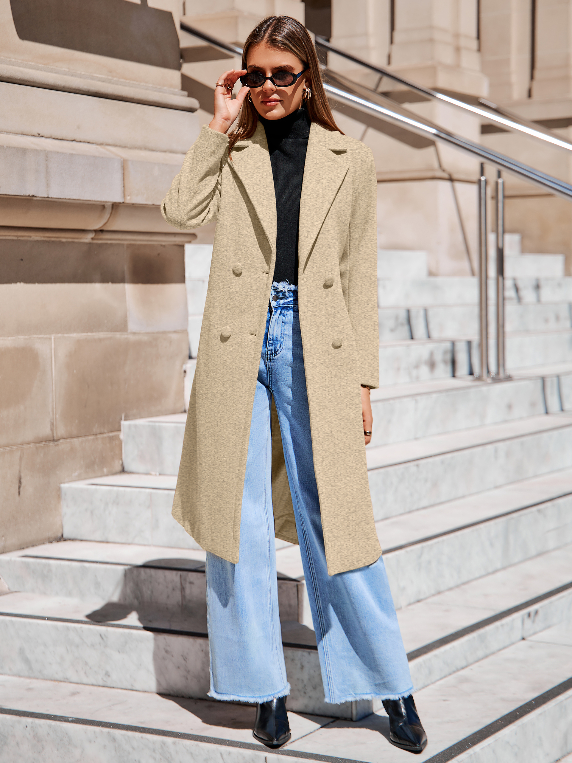 Longline Wool Blend Trench Coat with Belt