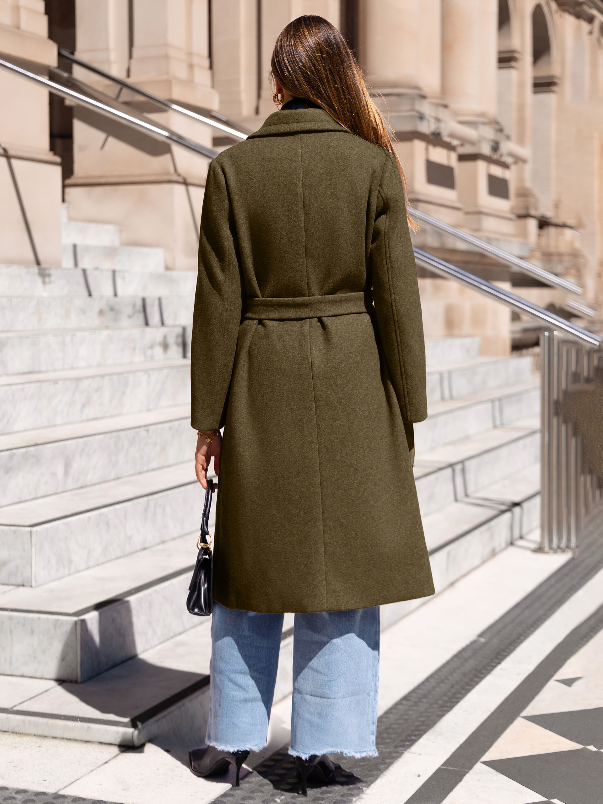 Longline Wool Blend Trench Coat with Belt