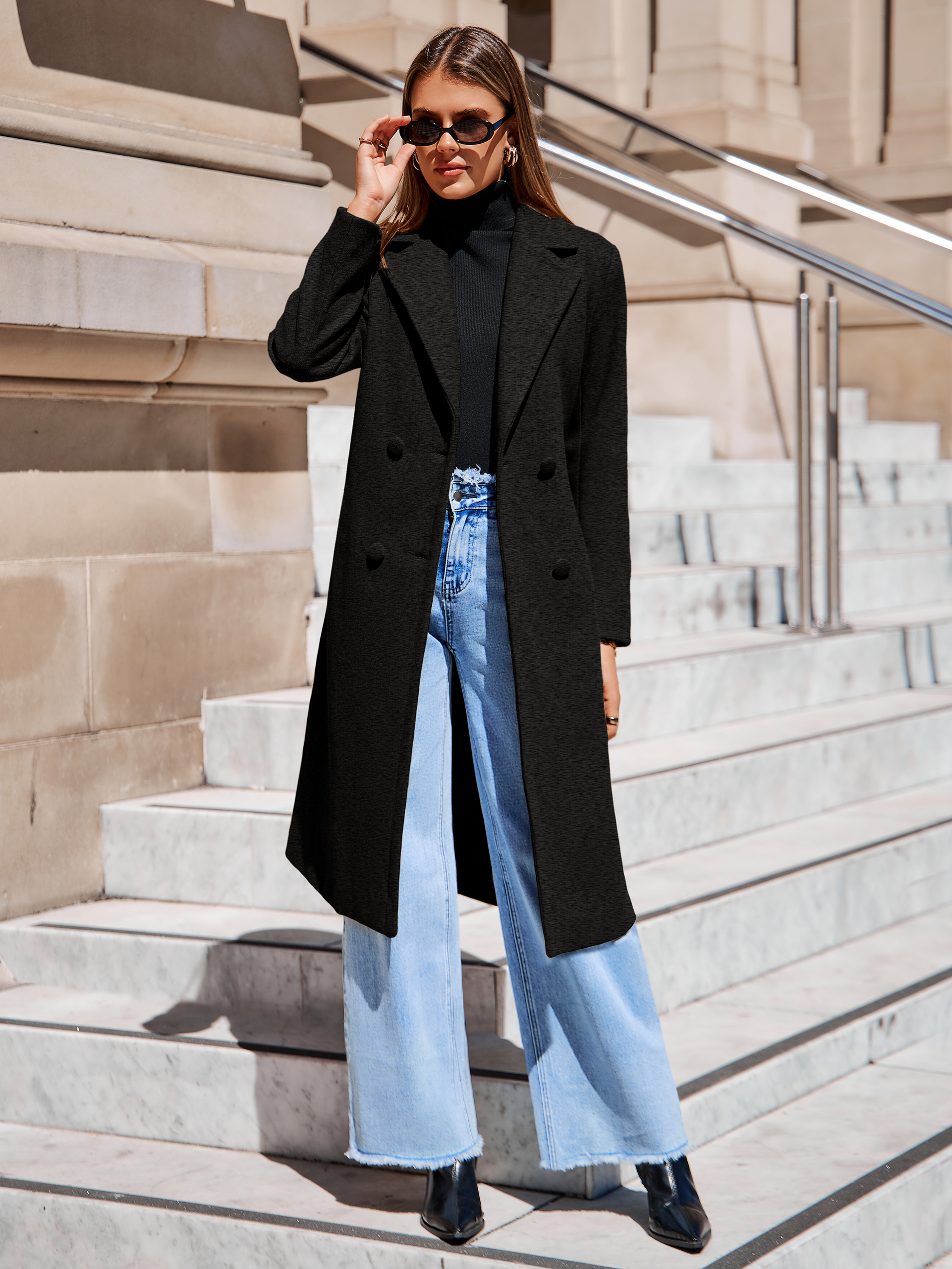 Longline Wool Blend Trench Coat with Belt