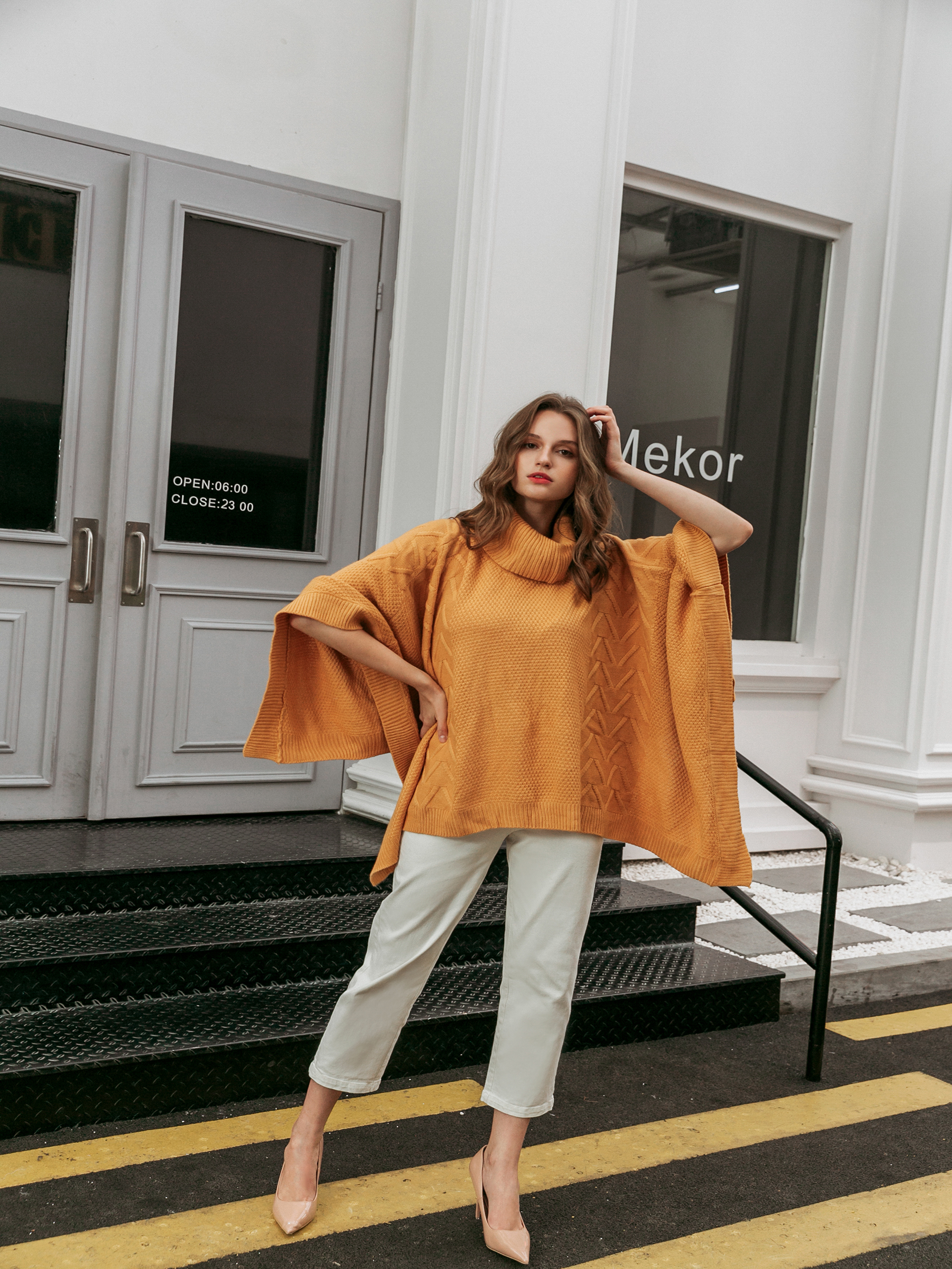 Turtleneck Batwing Sleeve Asymmetric Knitted Sweater