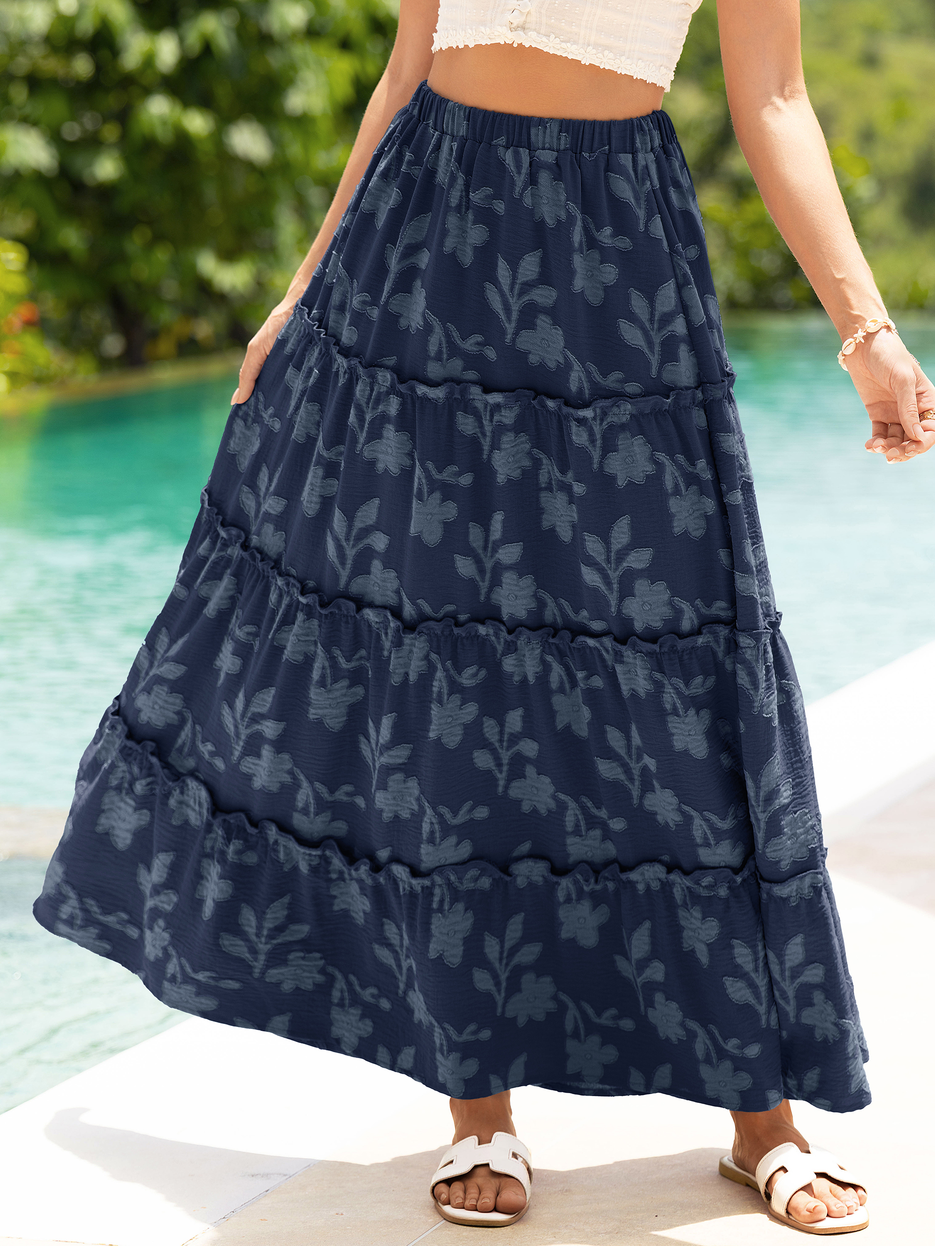 Floral Burnout High Waist Tiered Maxi Skirt