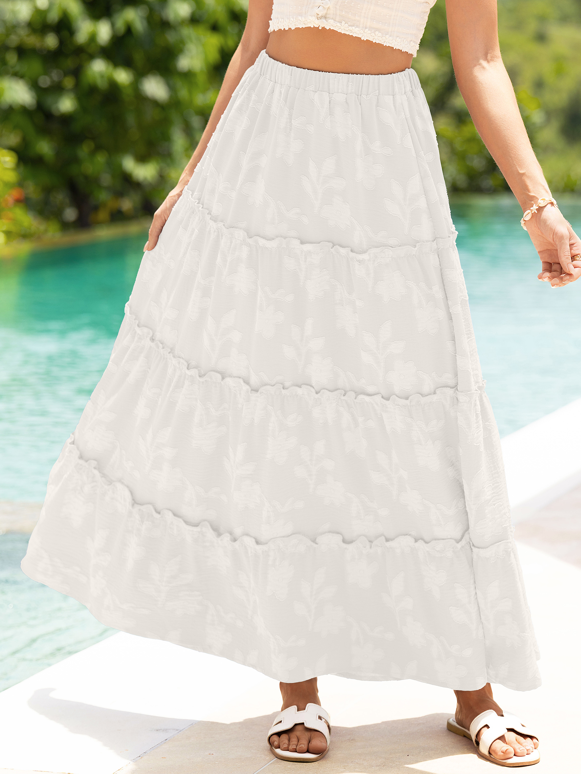 Floral Burnout High Waist Tiered Maxi Skirt
