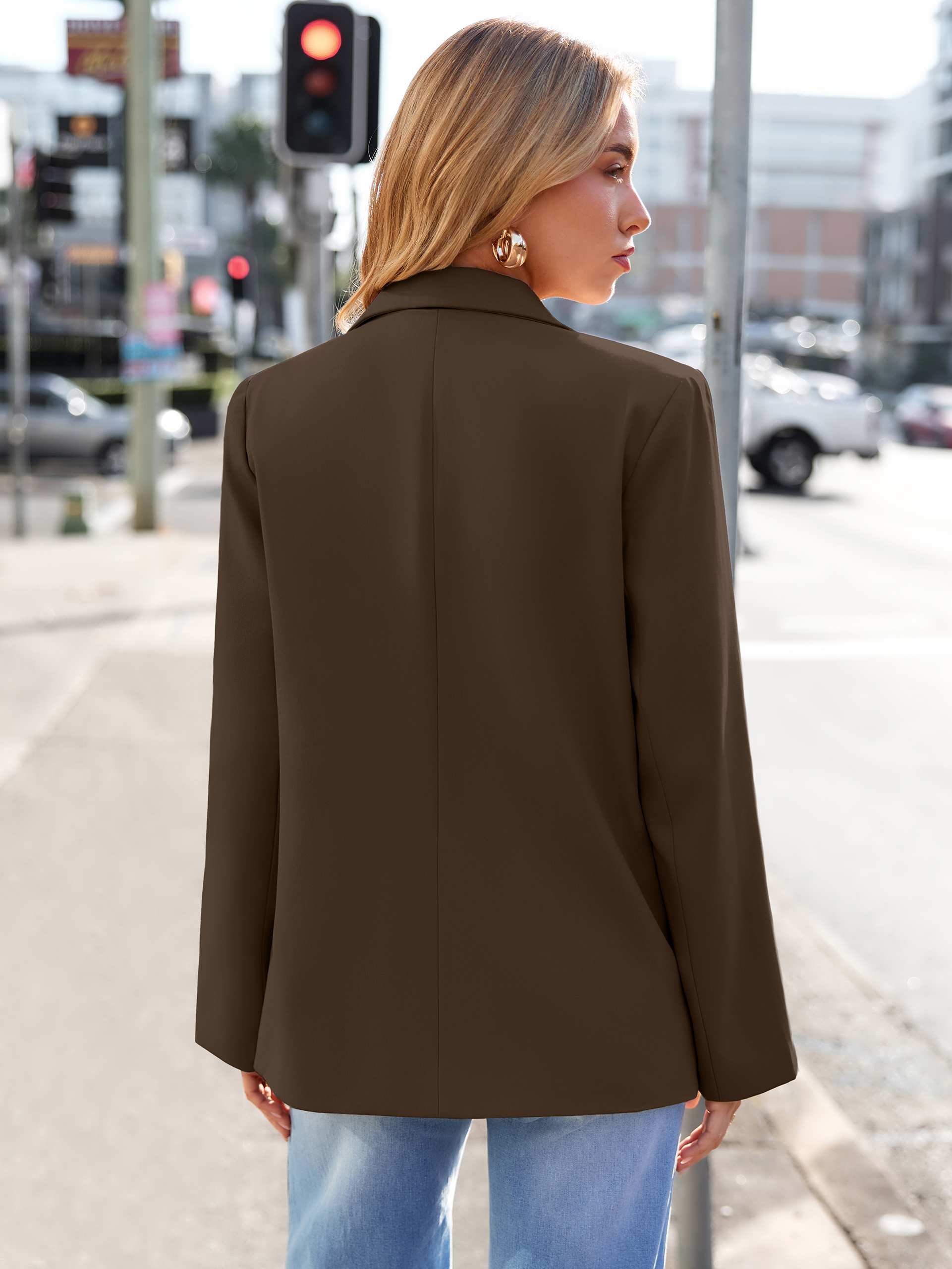 Single Button Notch Lapel Tailored Work Blazer