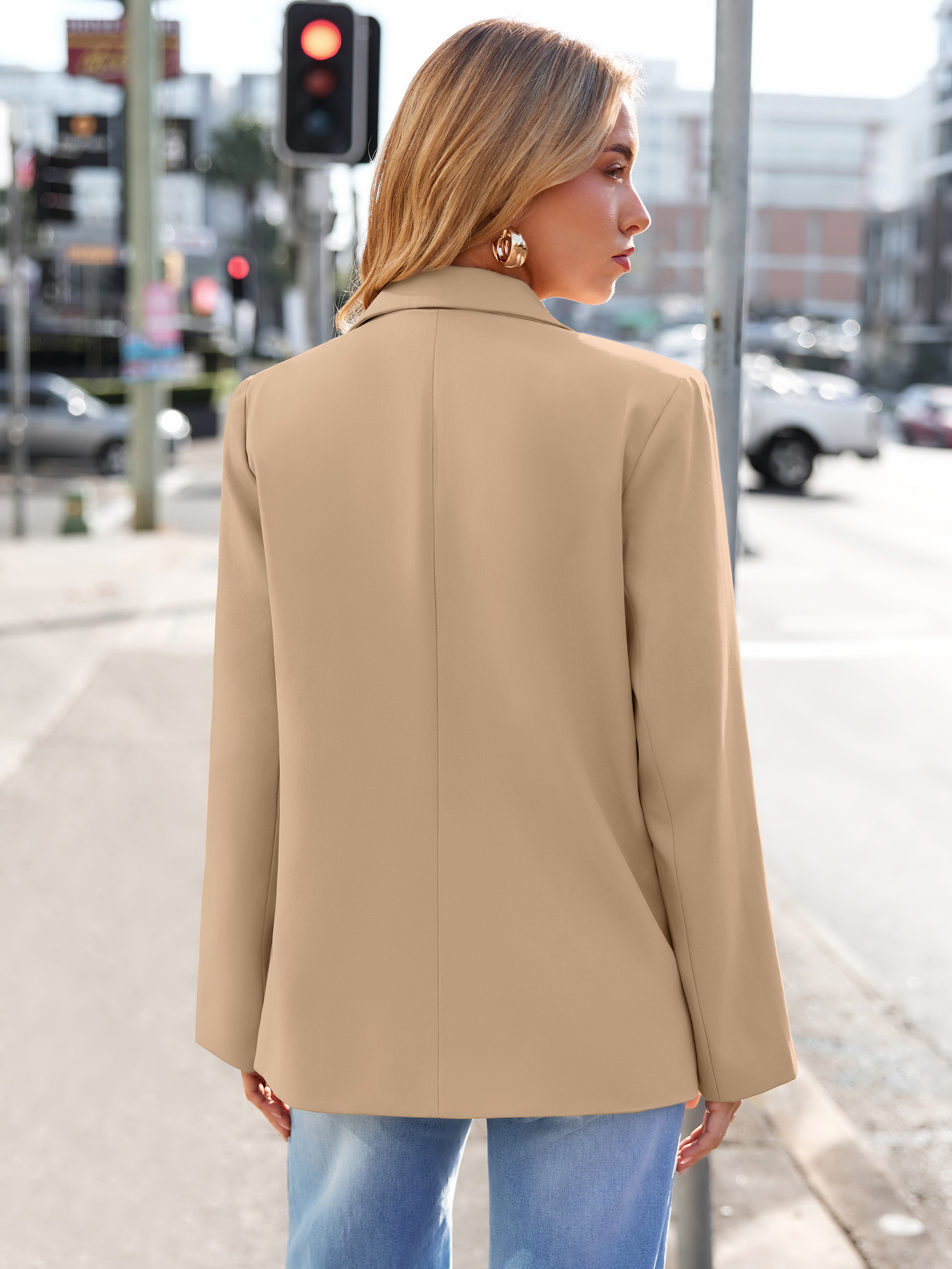 Single Button Notch Lapel Tailored Work Blazer