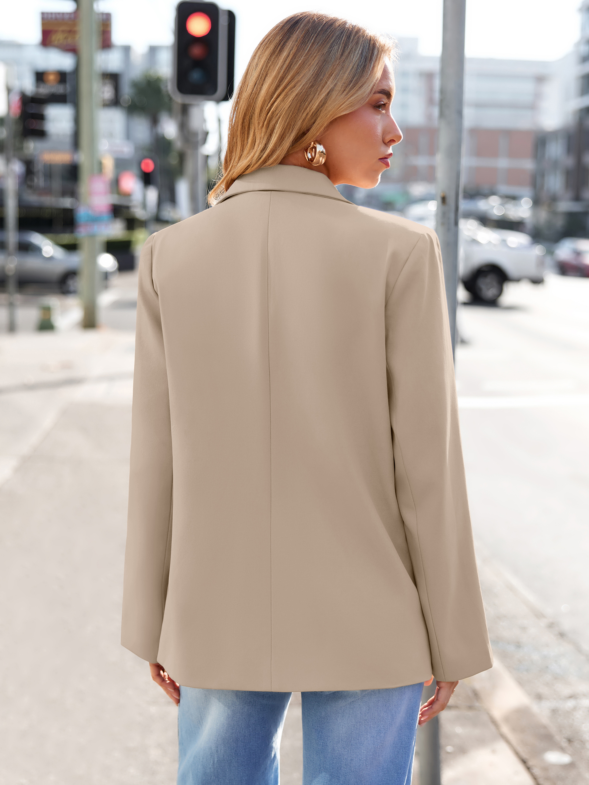 Single Button Notch Lapel Tailored Work Blazer