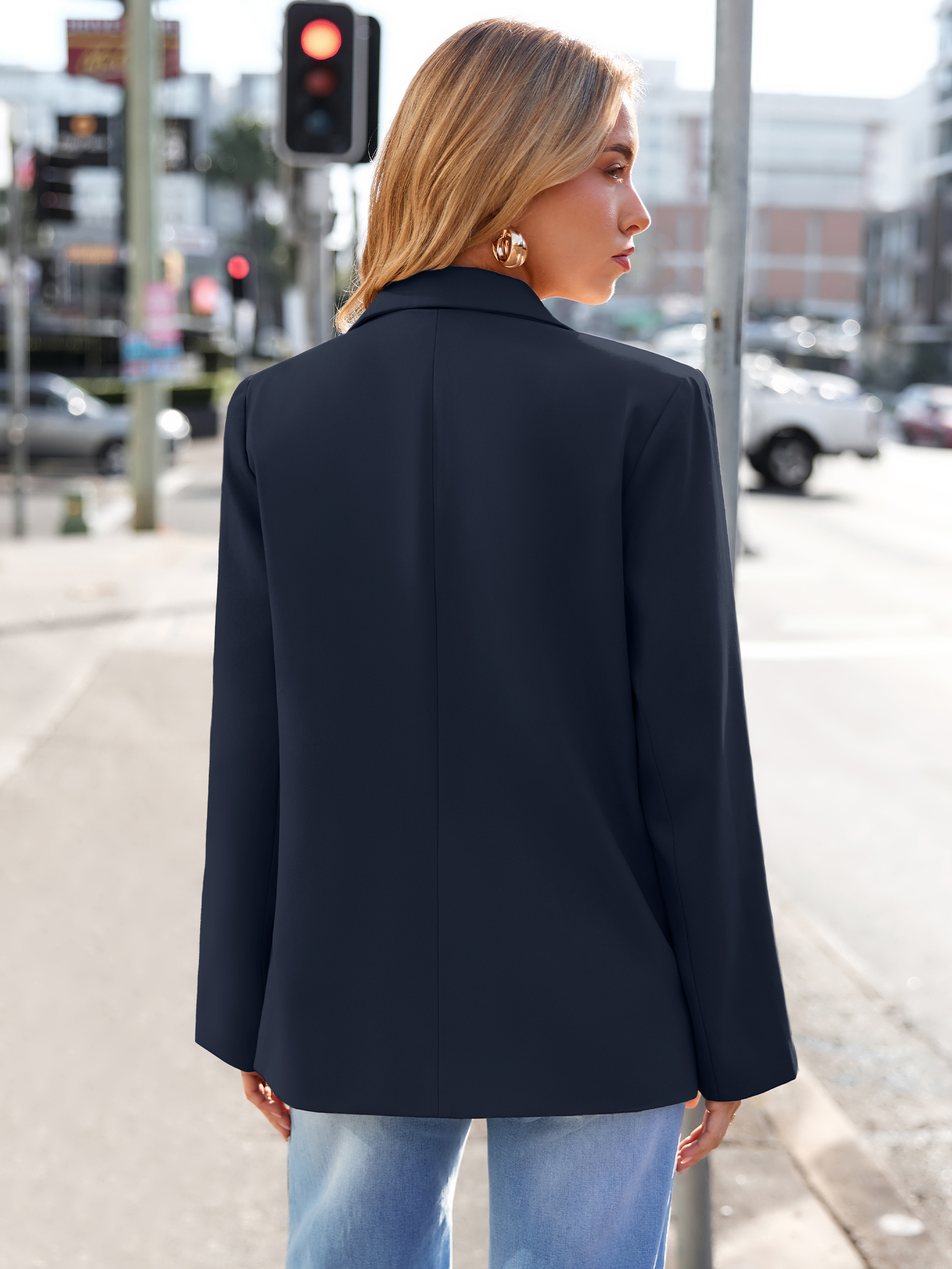 Single Button Notch Lapel Tailored Work Blazer