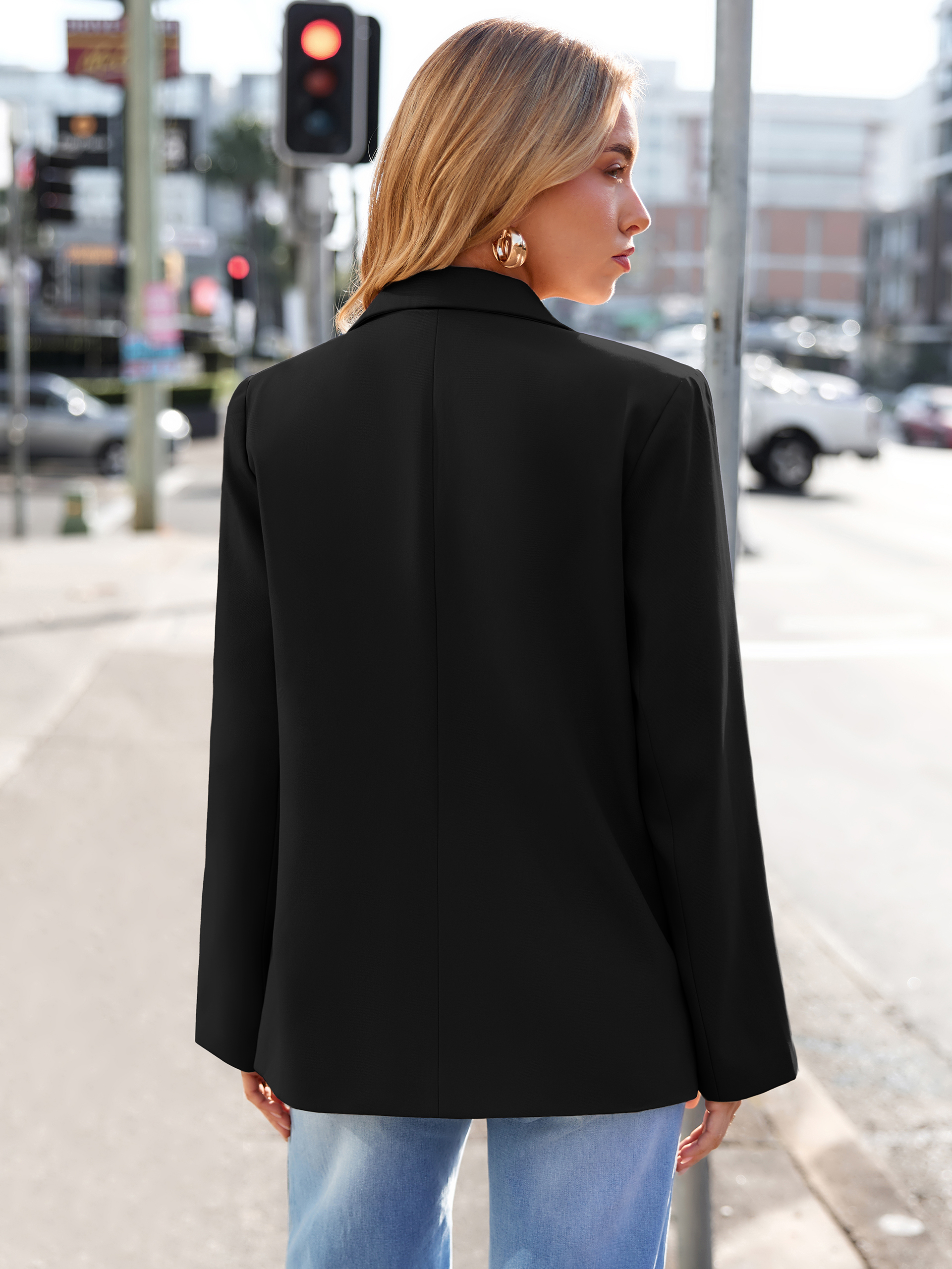 Single Button Notch Lapel Tailored Work Blazer
