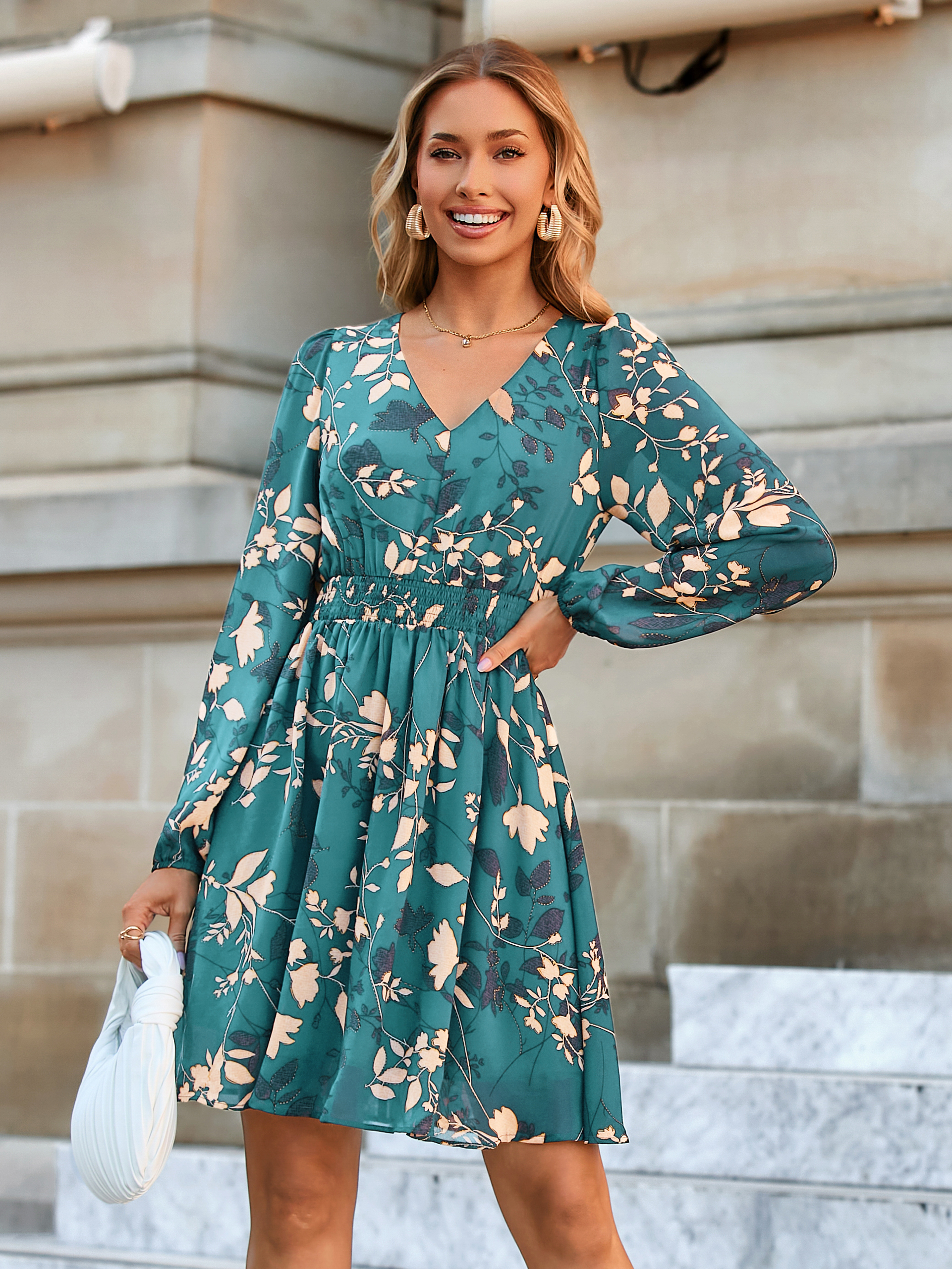 Boho Flowy Floral Chiffon Wedding Guest Mini Dress