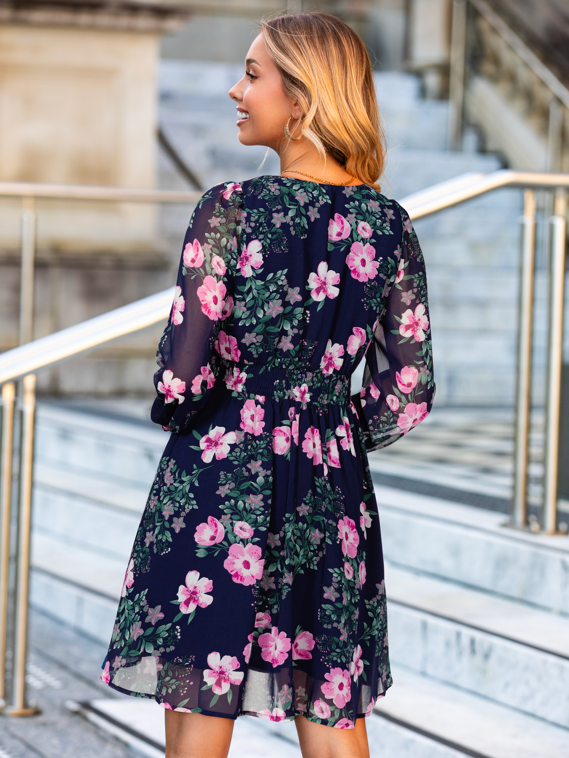 Boho Flowy Floral Chiffon Wedding Guest Mini Dress