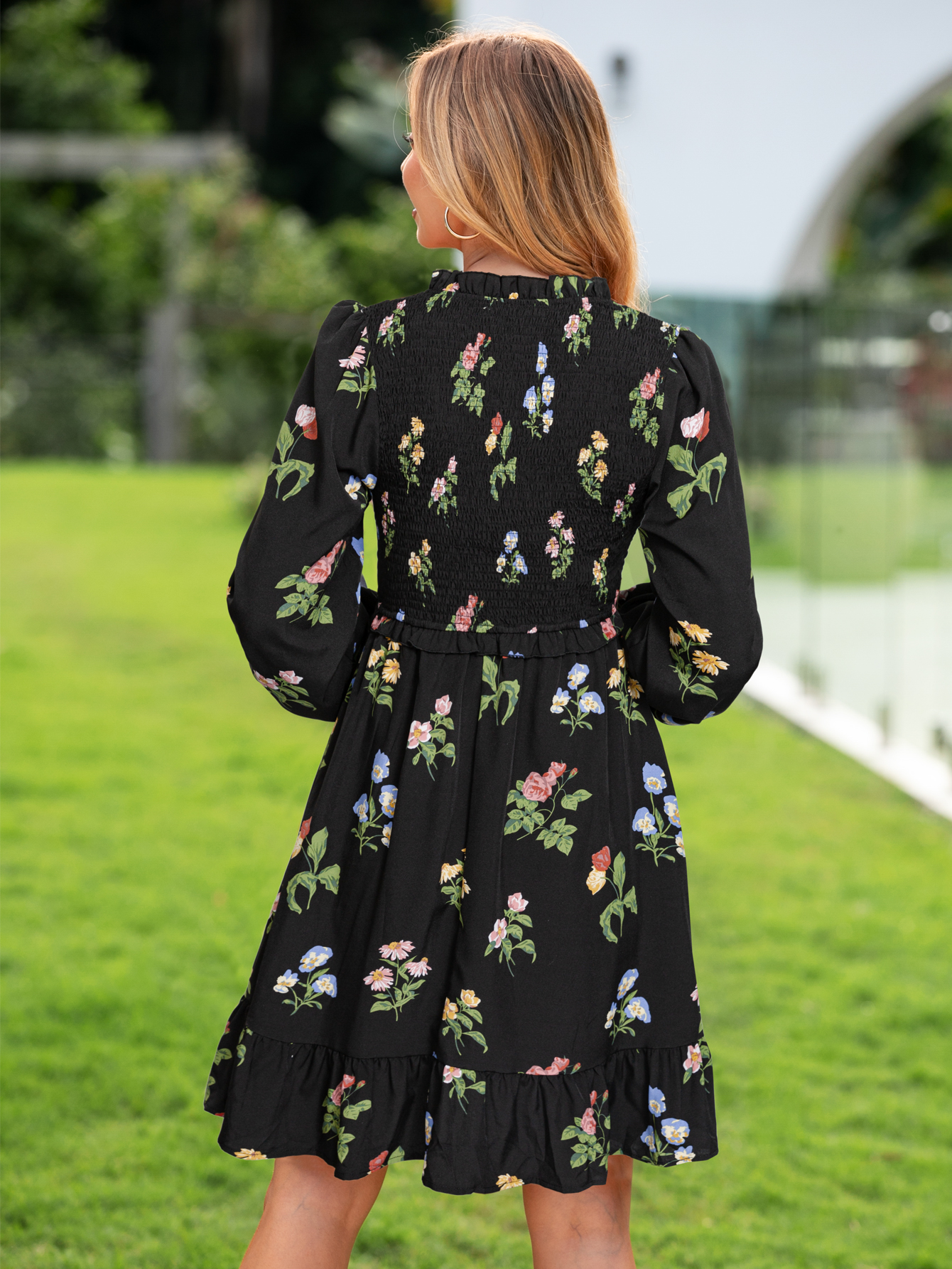 Floral Ruffle Empire Waist Babydoll Mini Dress