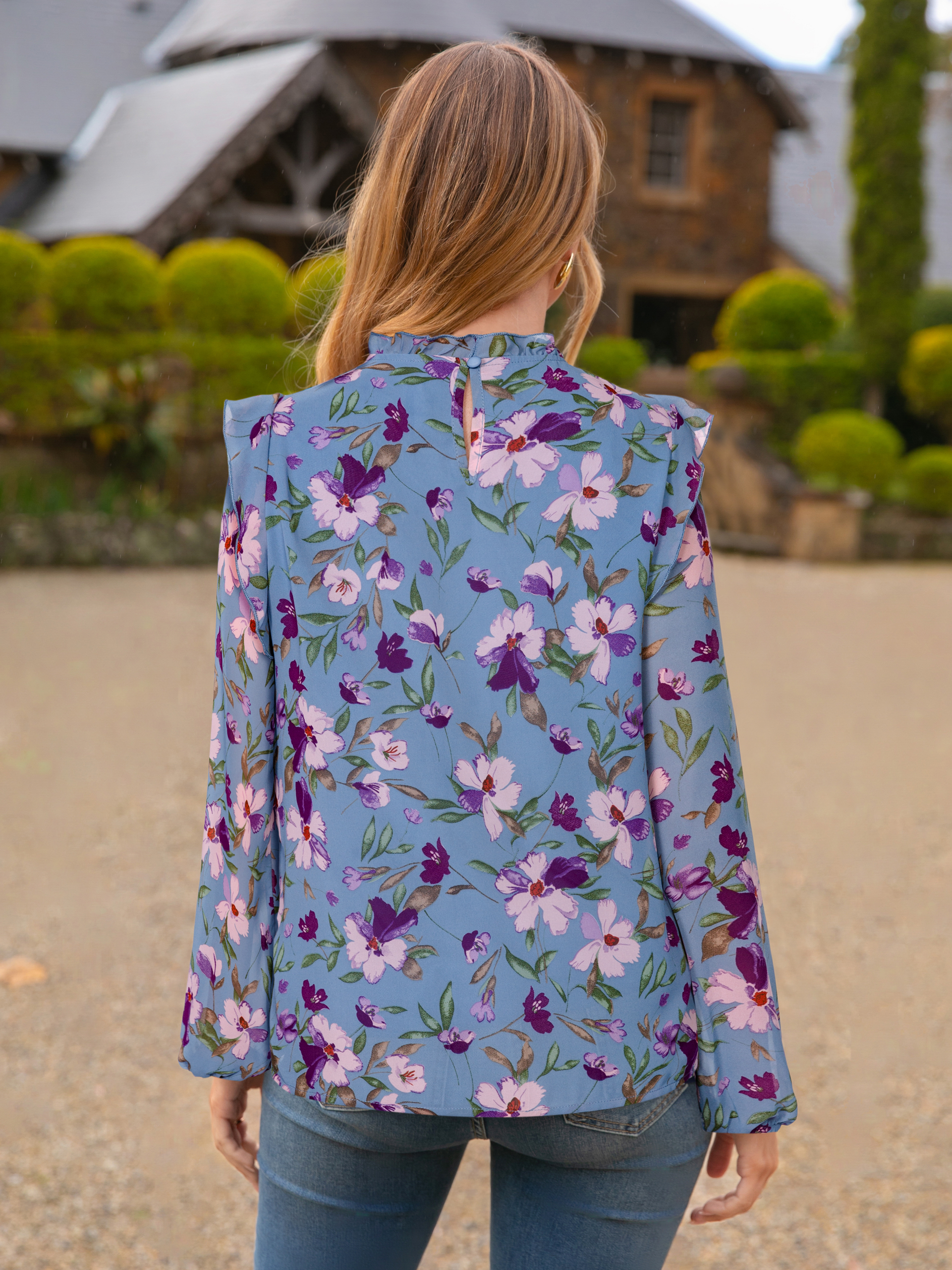 Boho Floral Ruffle Long Sleeve Blouse