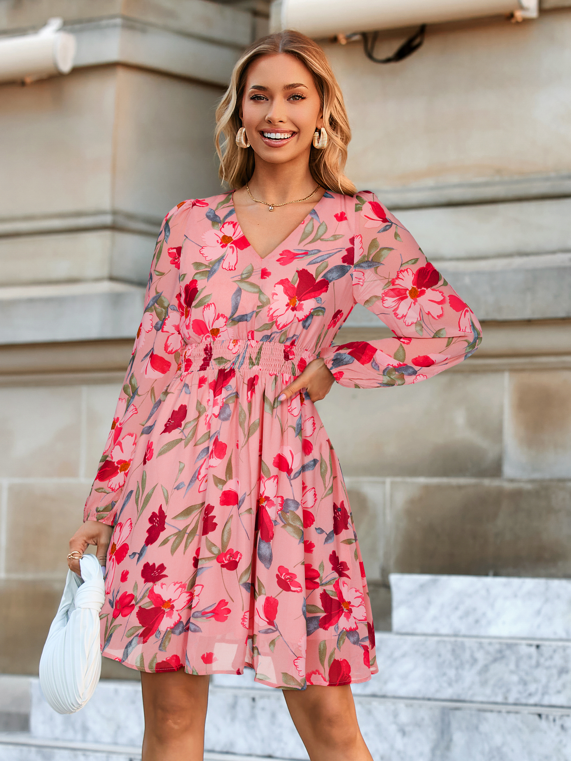Boho Flowy Floral Chiffon Wedding Guest Mini Dress