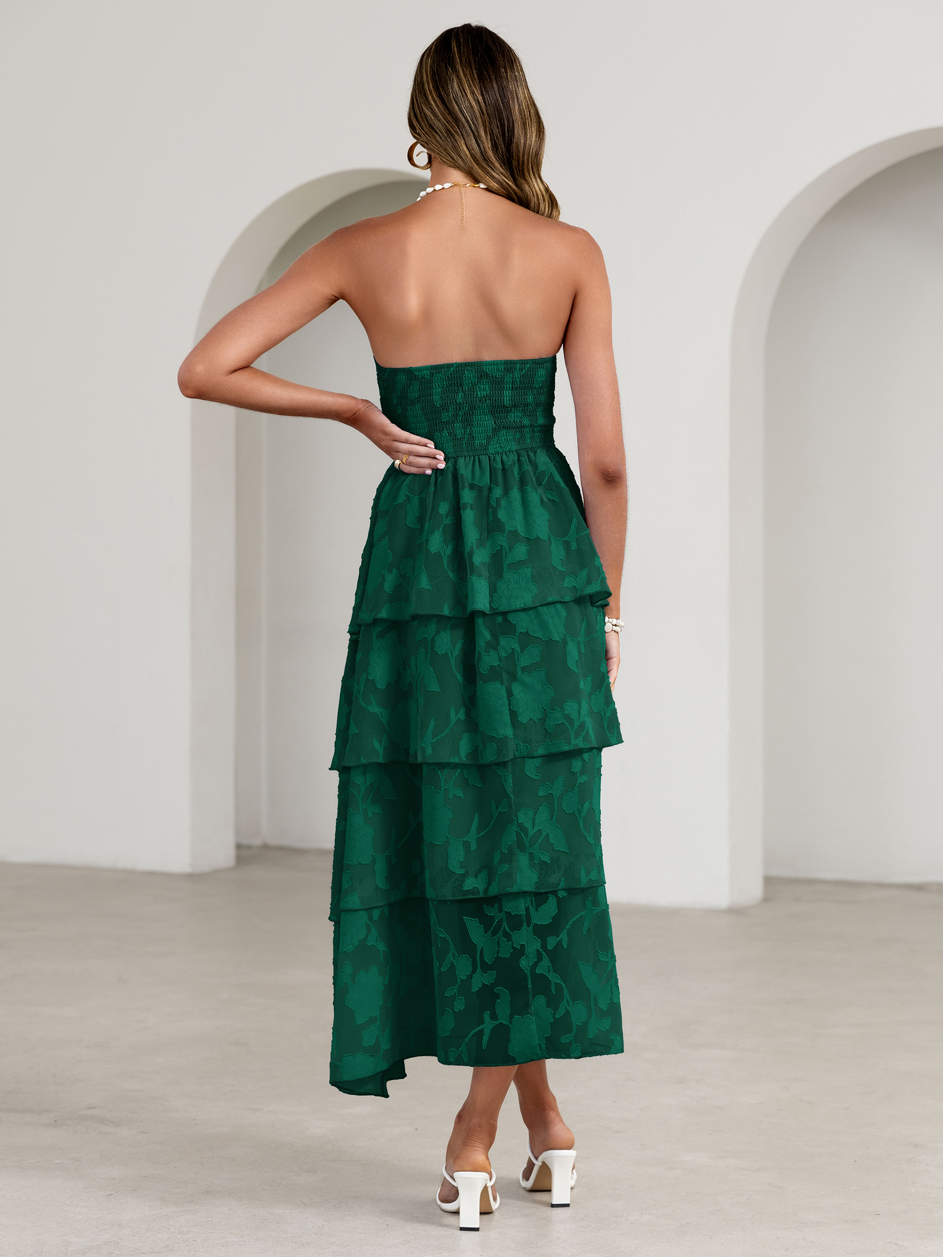 Floral Strapless Smocked Tiered Maxi Dress