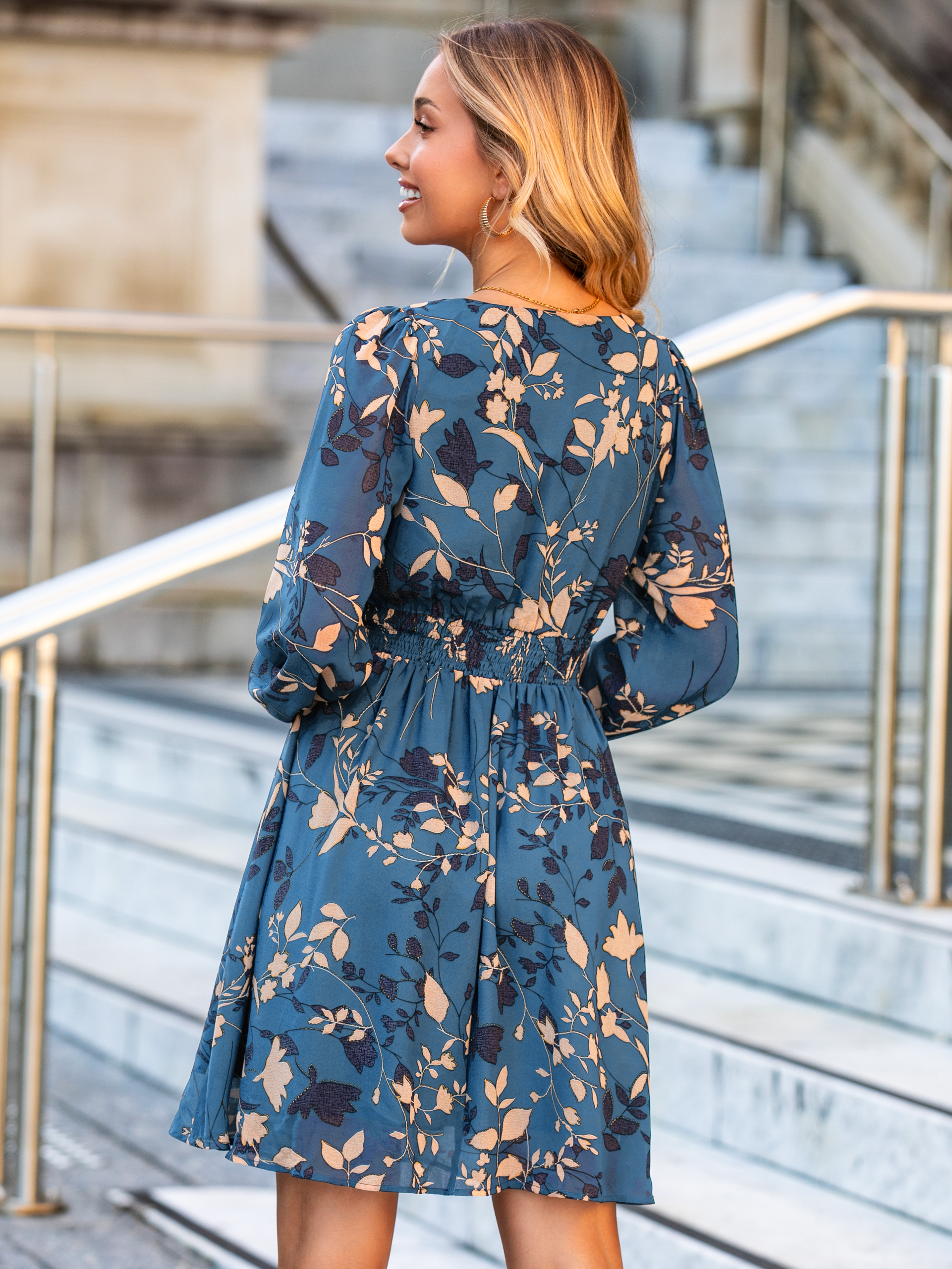 Boho Flowy Floral Chiffon Wedding Guest Mini Dress