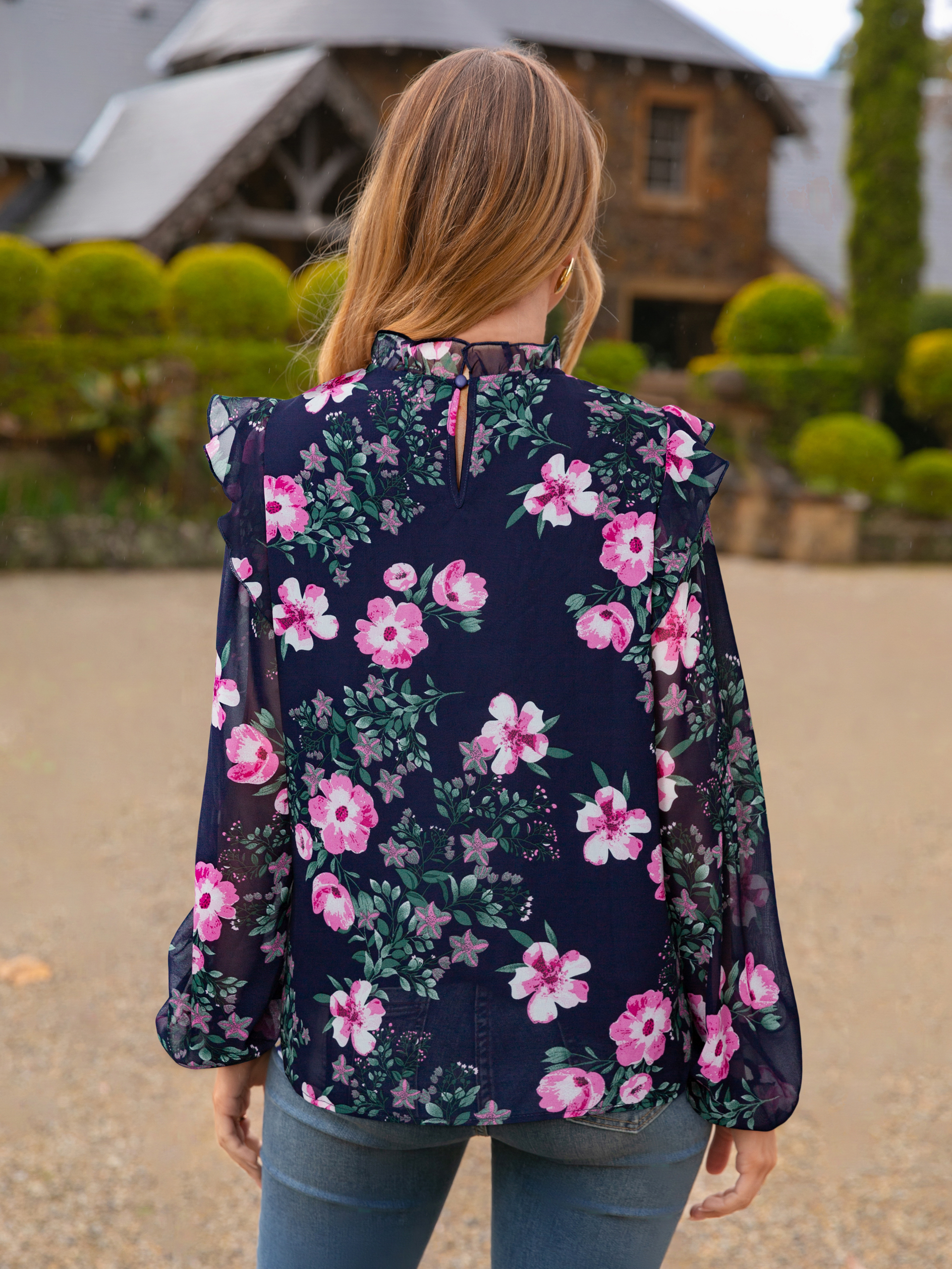 Boho Floral Ruffle Long Sleeve Blouse