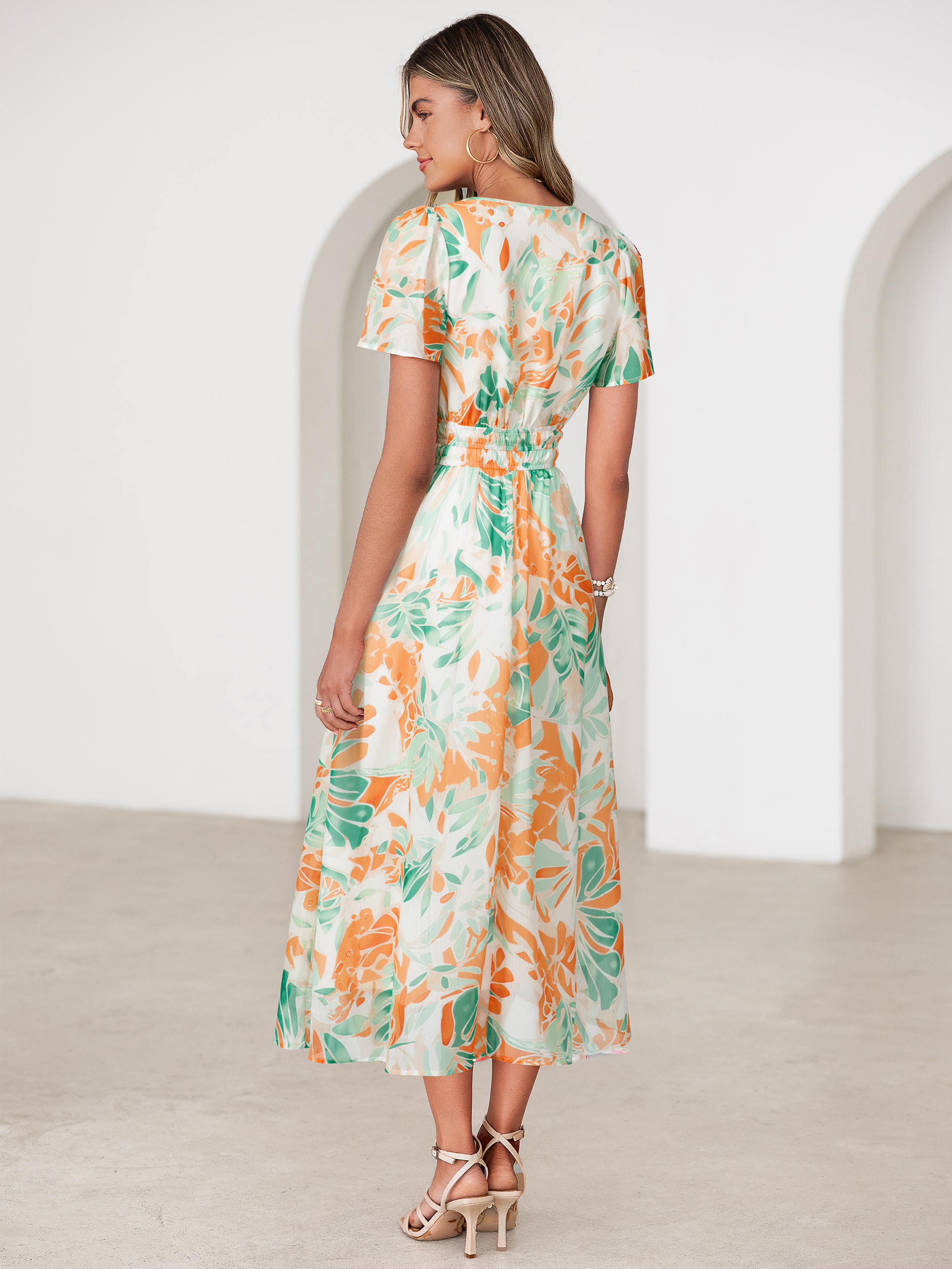 Floral V-Neck Smocked Waist Maxi Dress