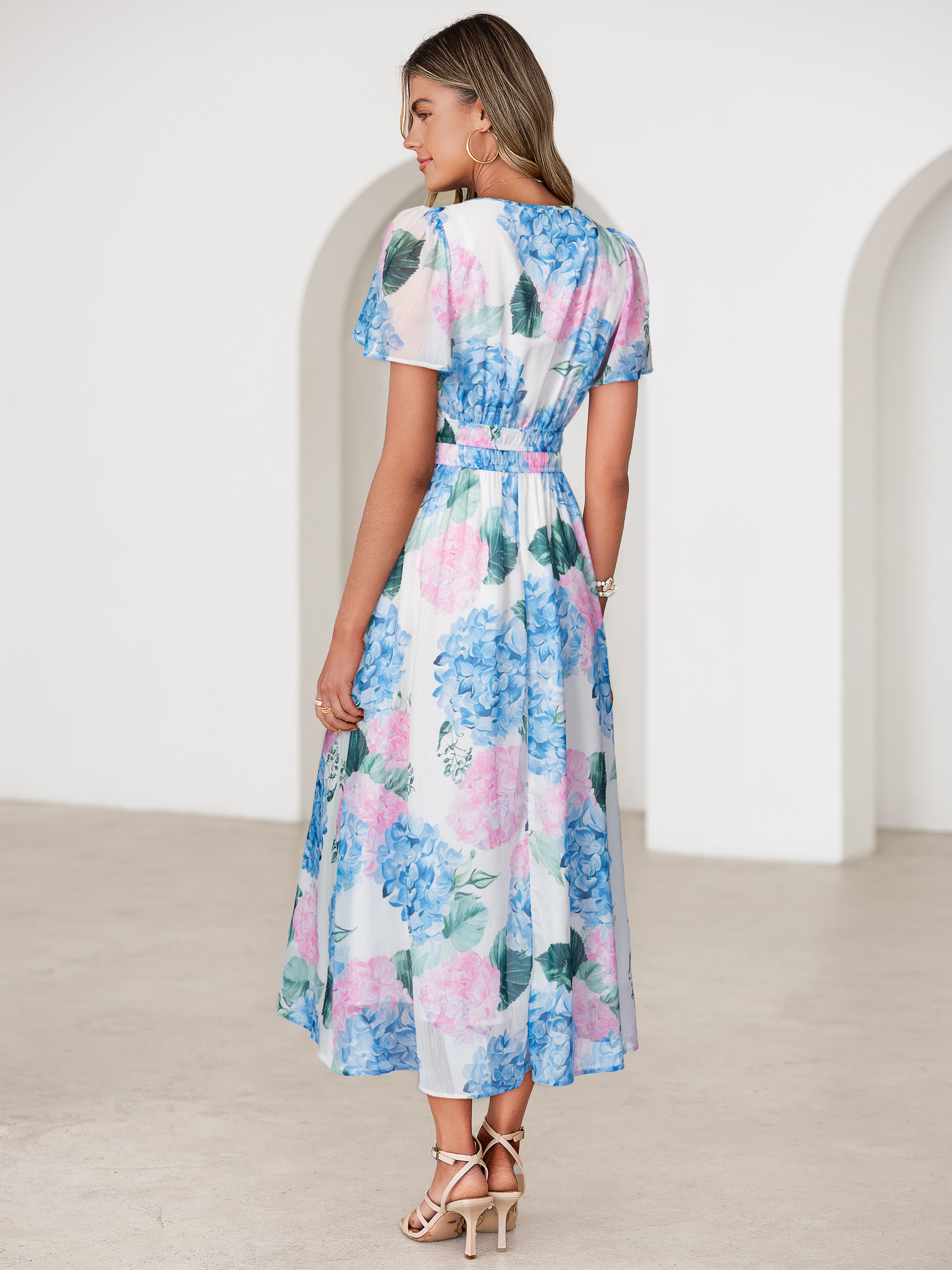 Floral V-Neck Smocked Waist Maxi Dress