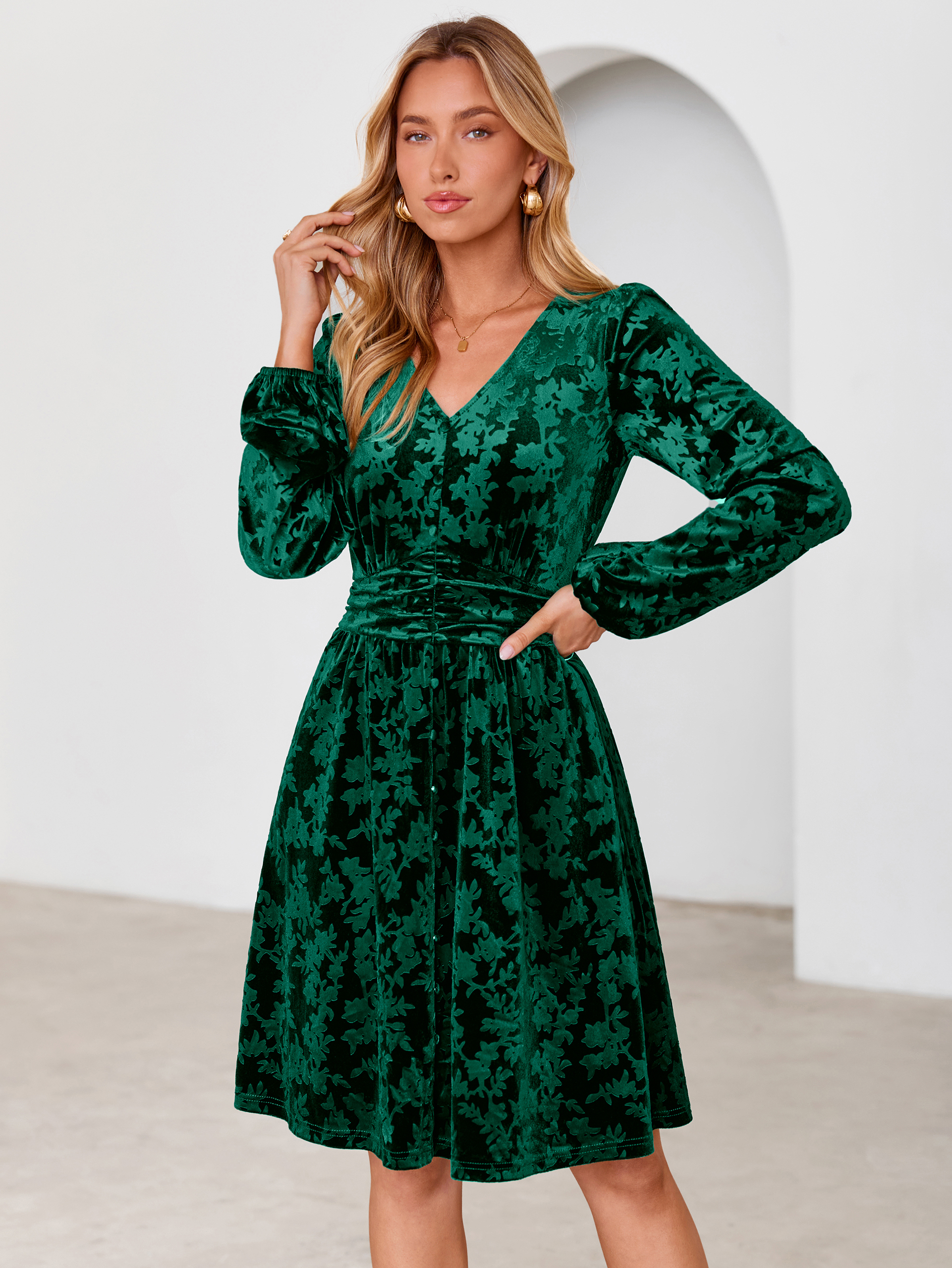 Gorgeous Burnout Velvet Long Sleeve A-Line Mini Dress
