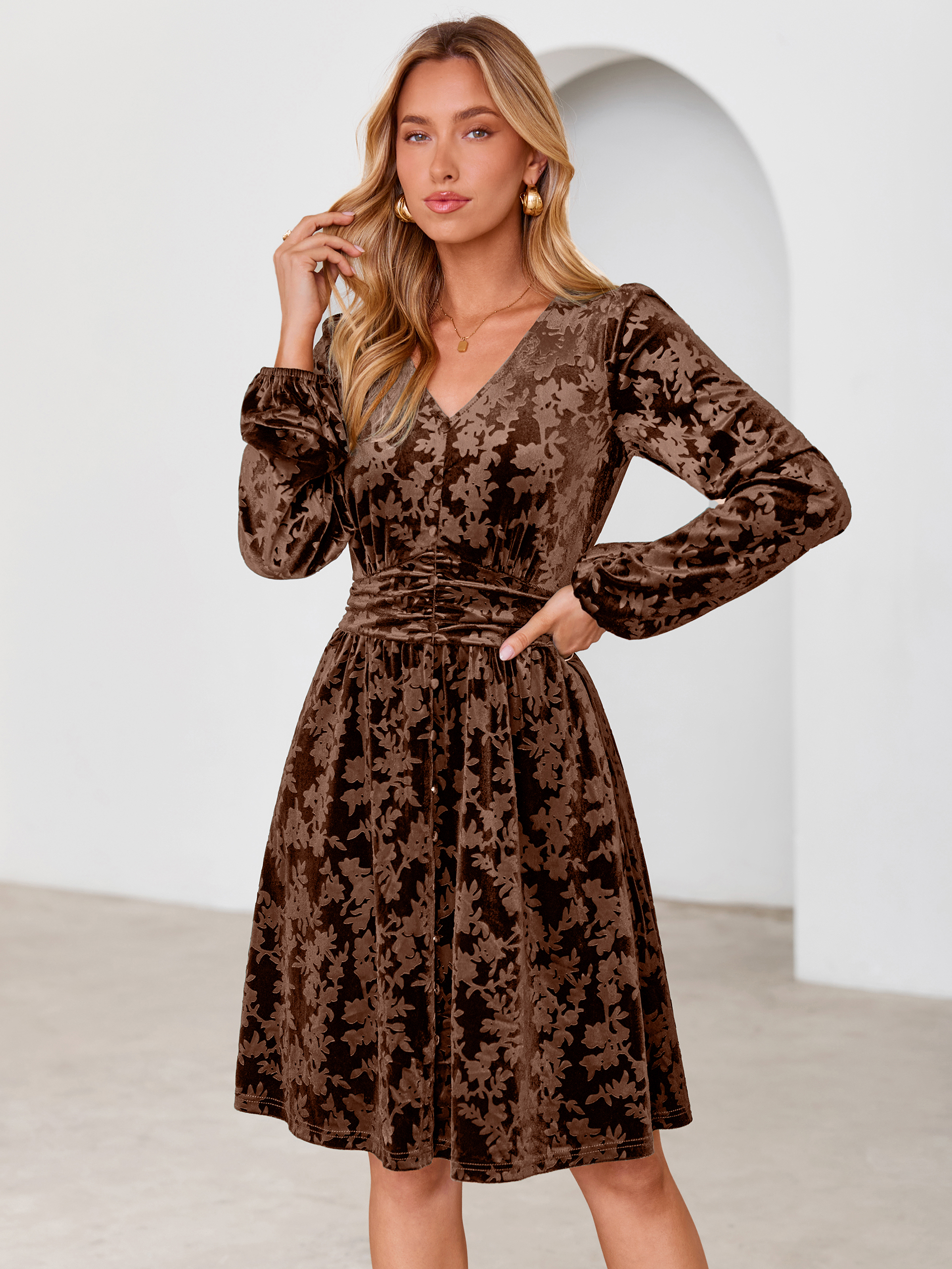 Gorgeous Burnout Velvet Long Sleeve A-Line Mini Dress
