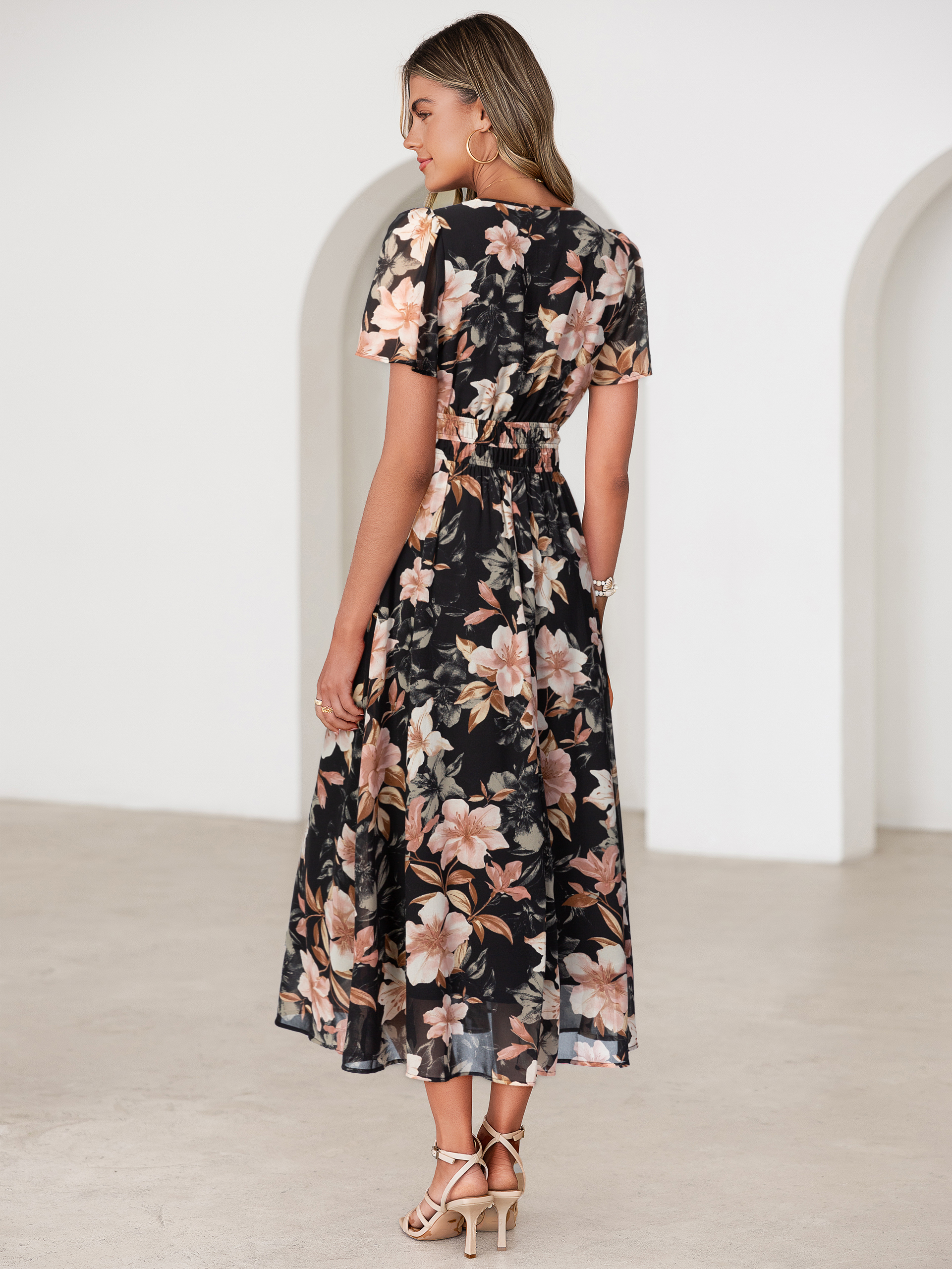 Floral V-Neck Smocked Waist Maxi Dress