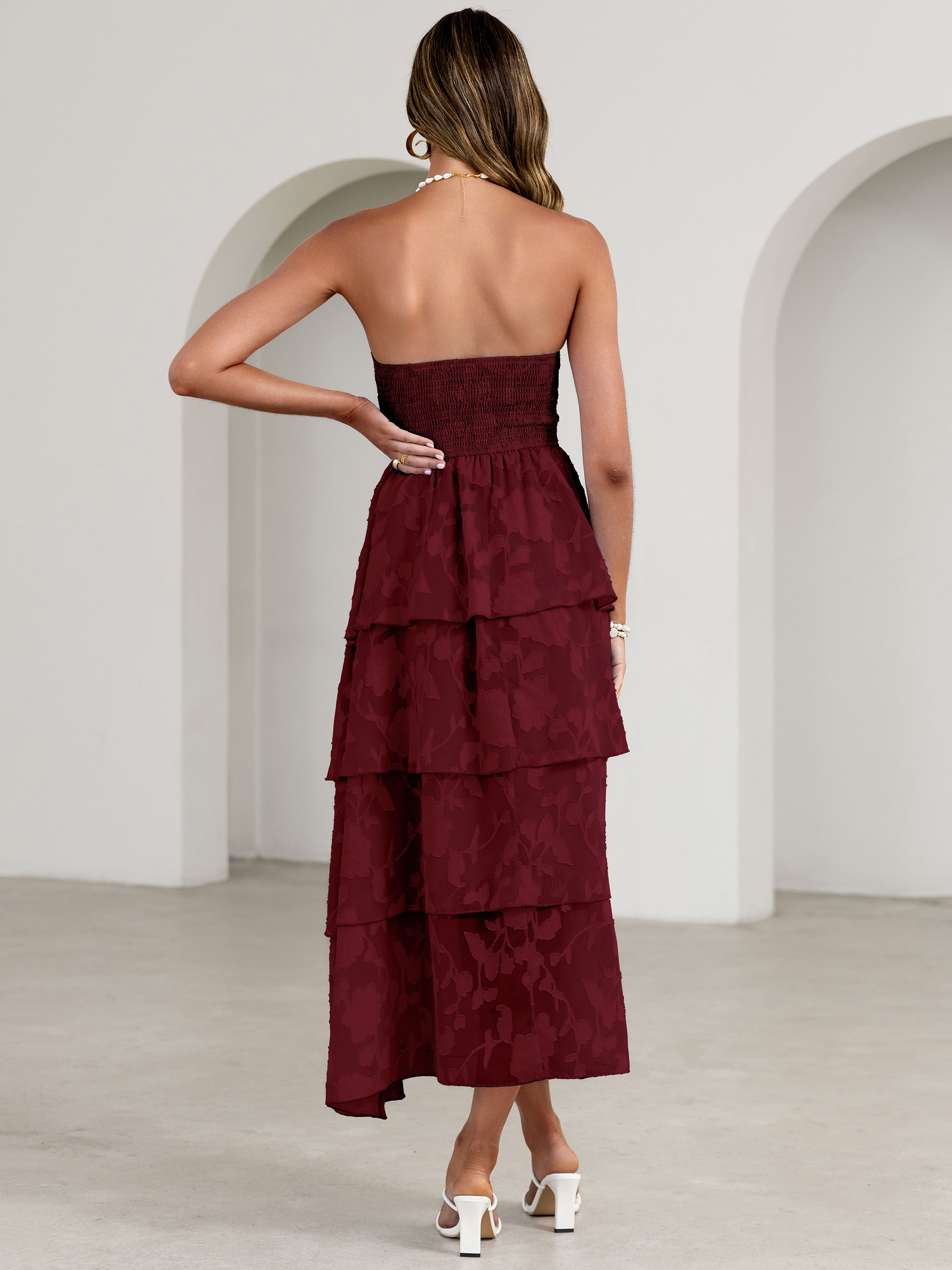 Floral Strapless Smocked Tiered Maxi Dress