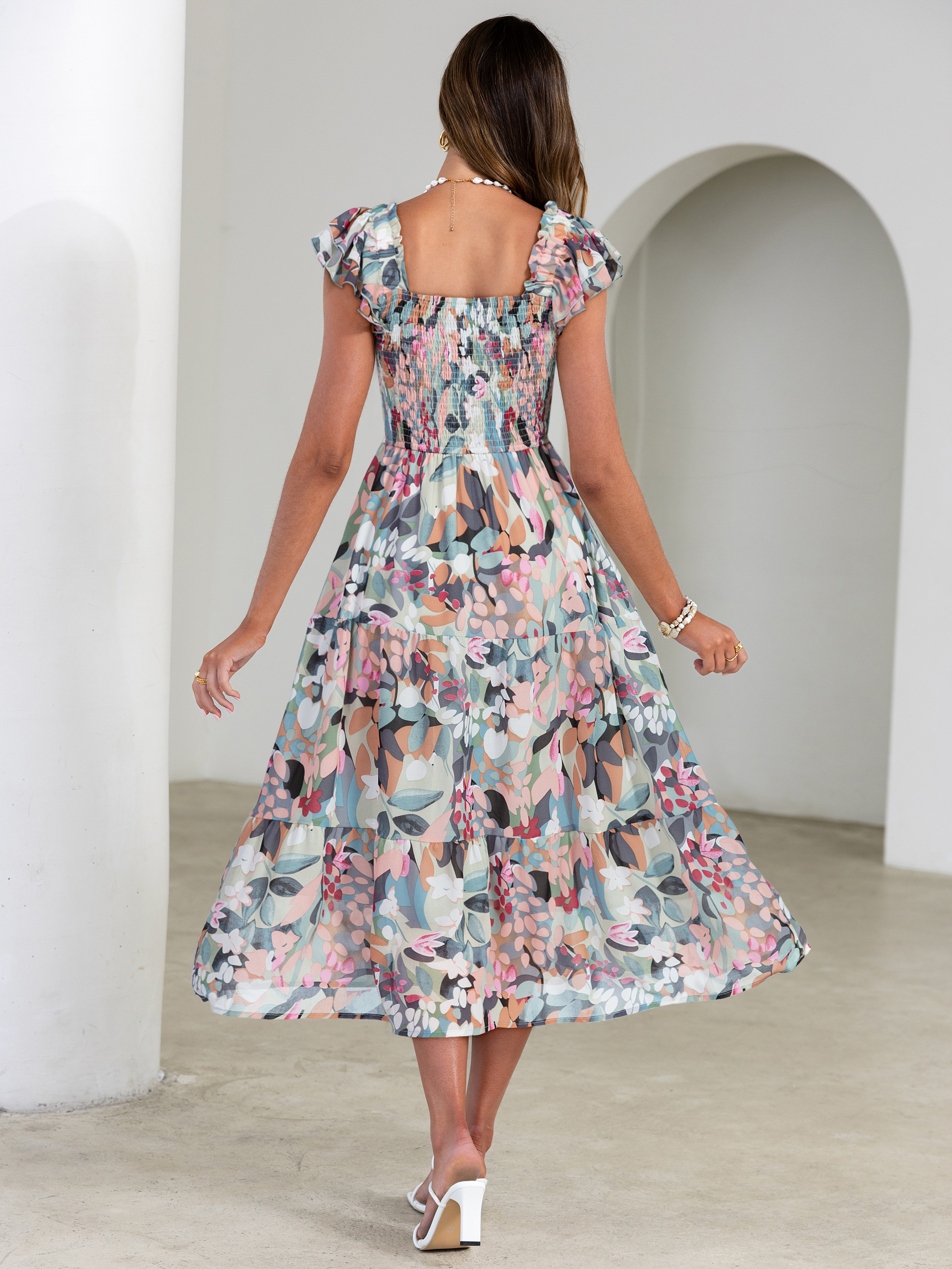 Floral Print Smocked Tiered Maxi Dress