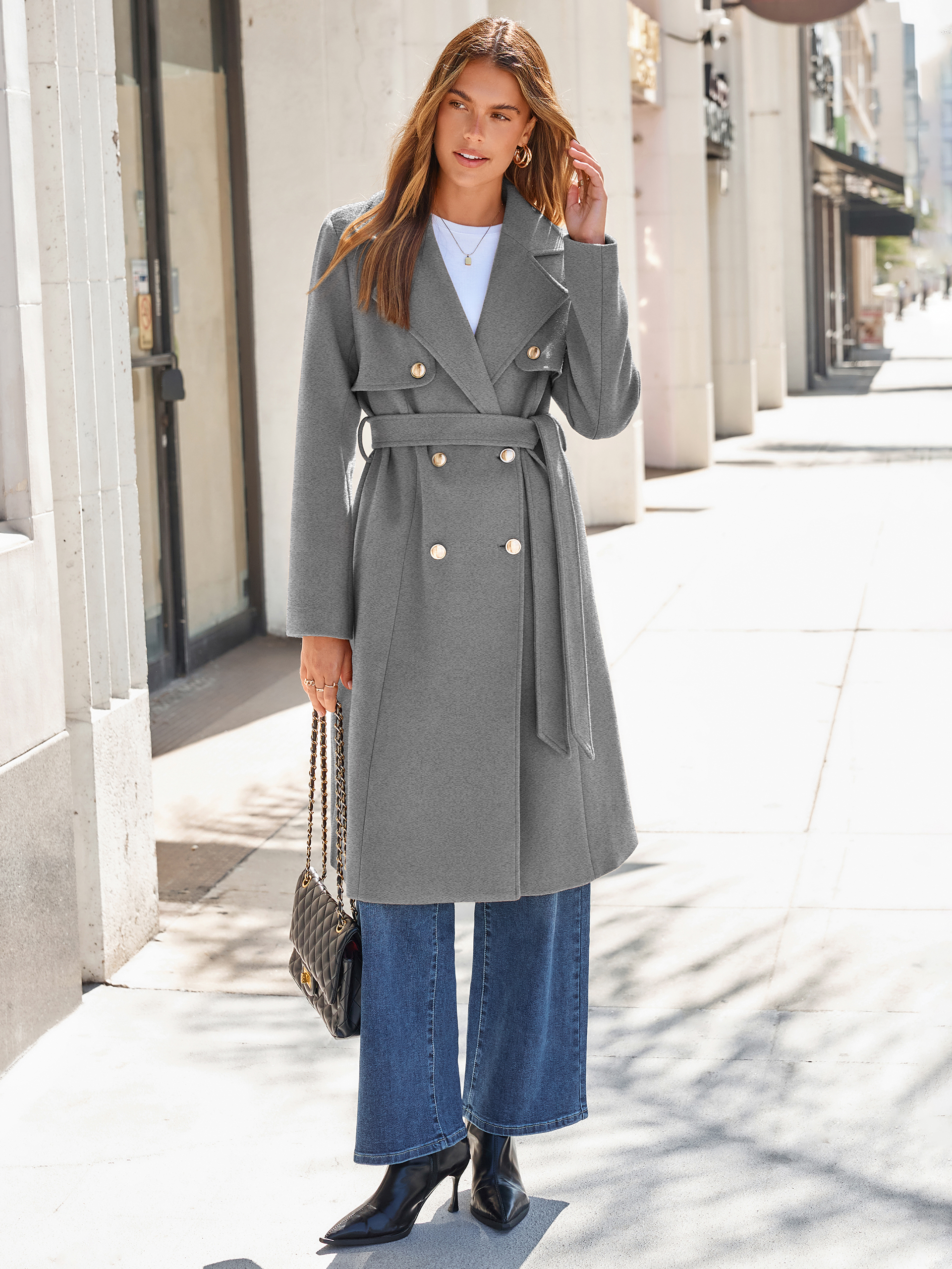 Double Breasted Belted Wool Blend Coat