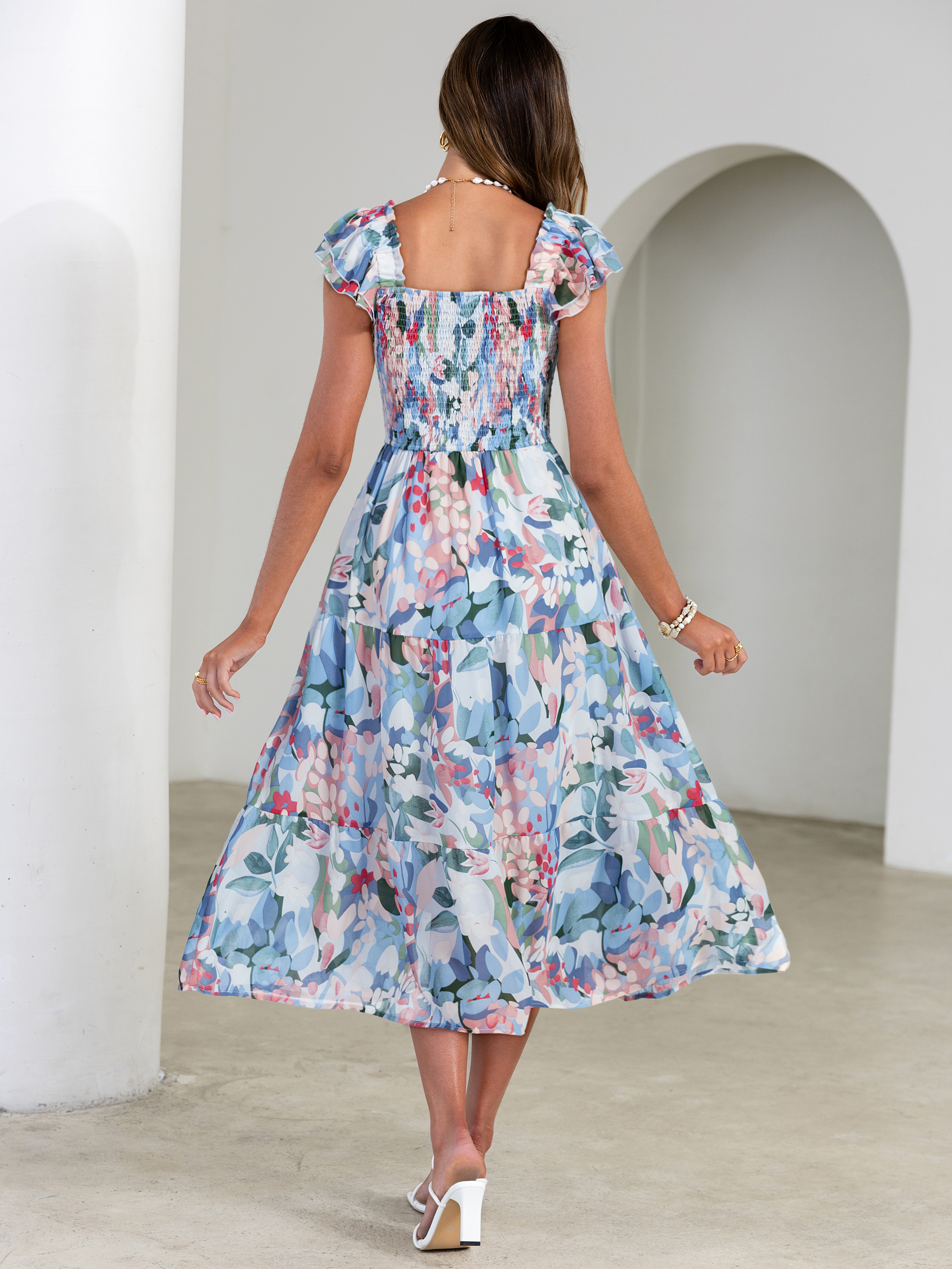 Floral Print Smocked Tiered Maxi Dress