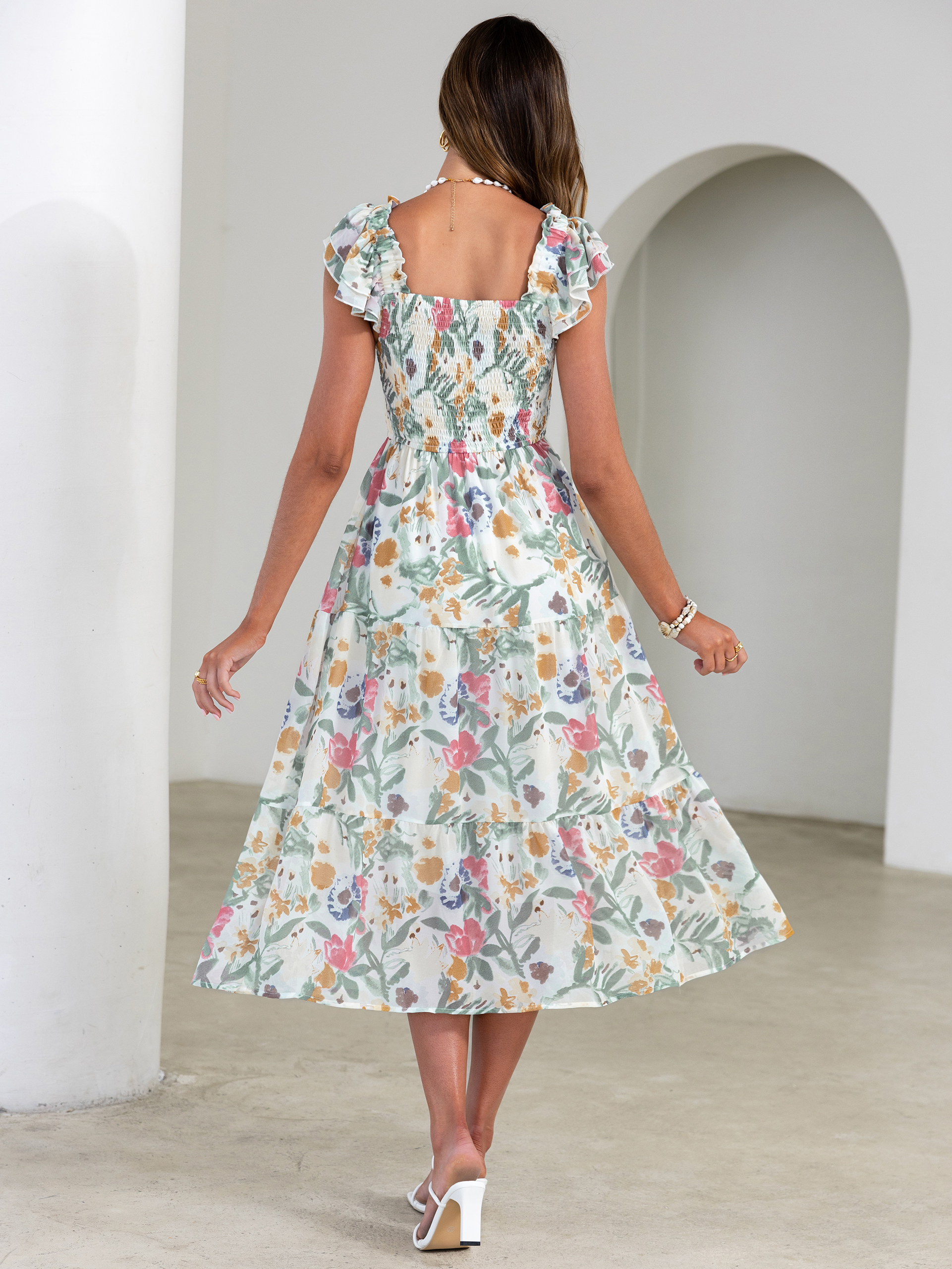 Floral Print Smocked Tiered Maxi Dress