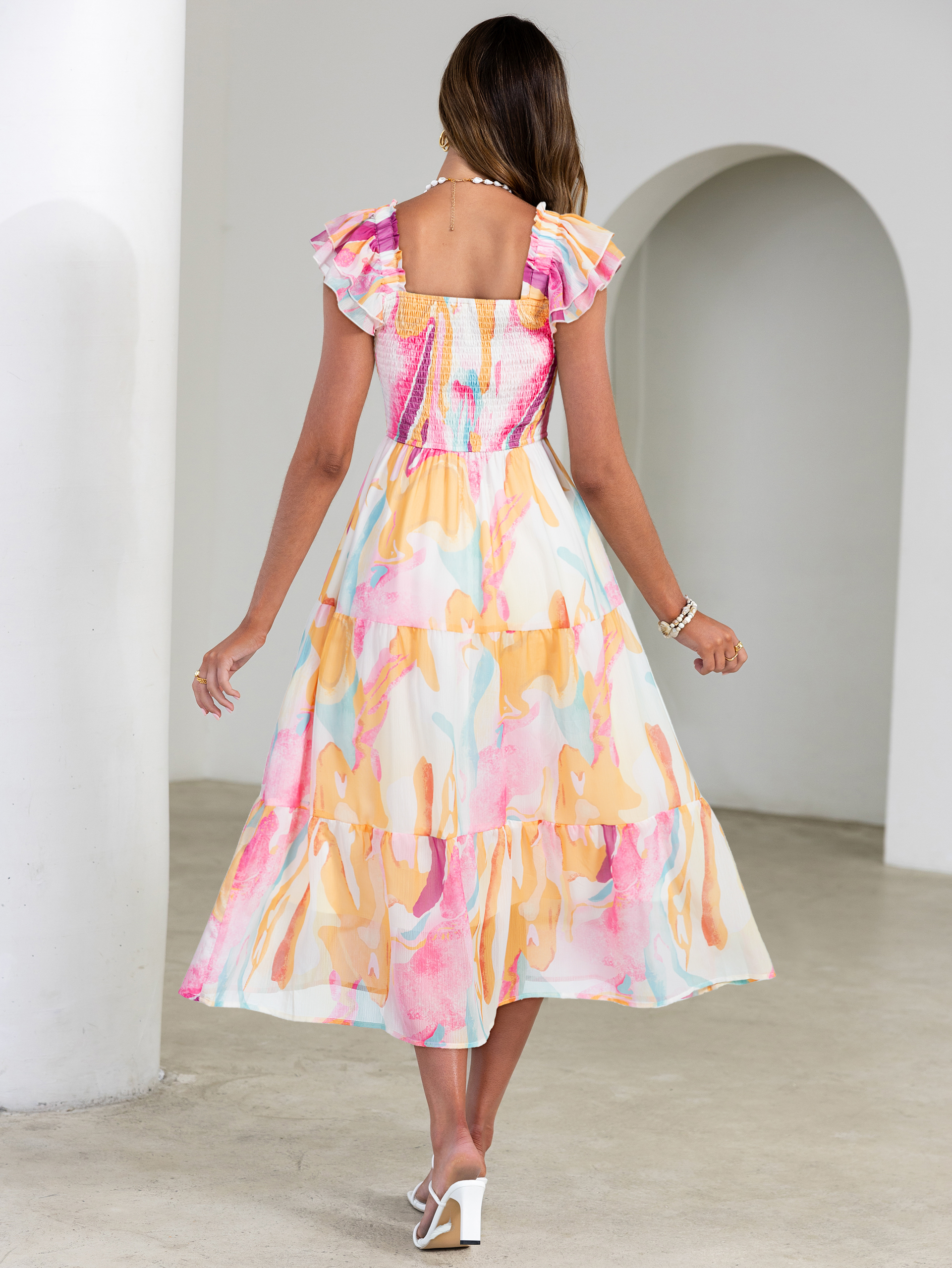 Floral Print Smocked Tiered Maxi Dress