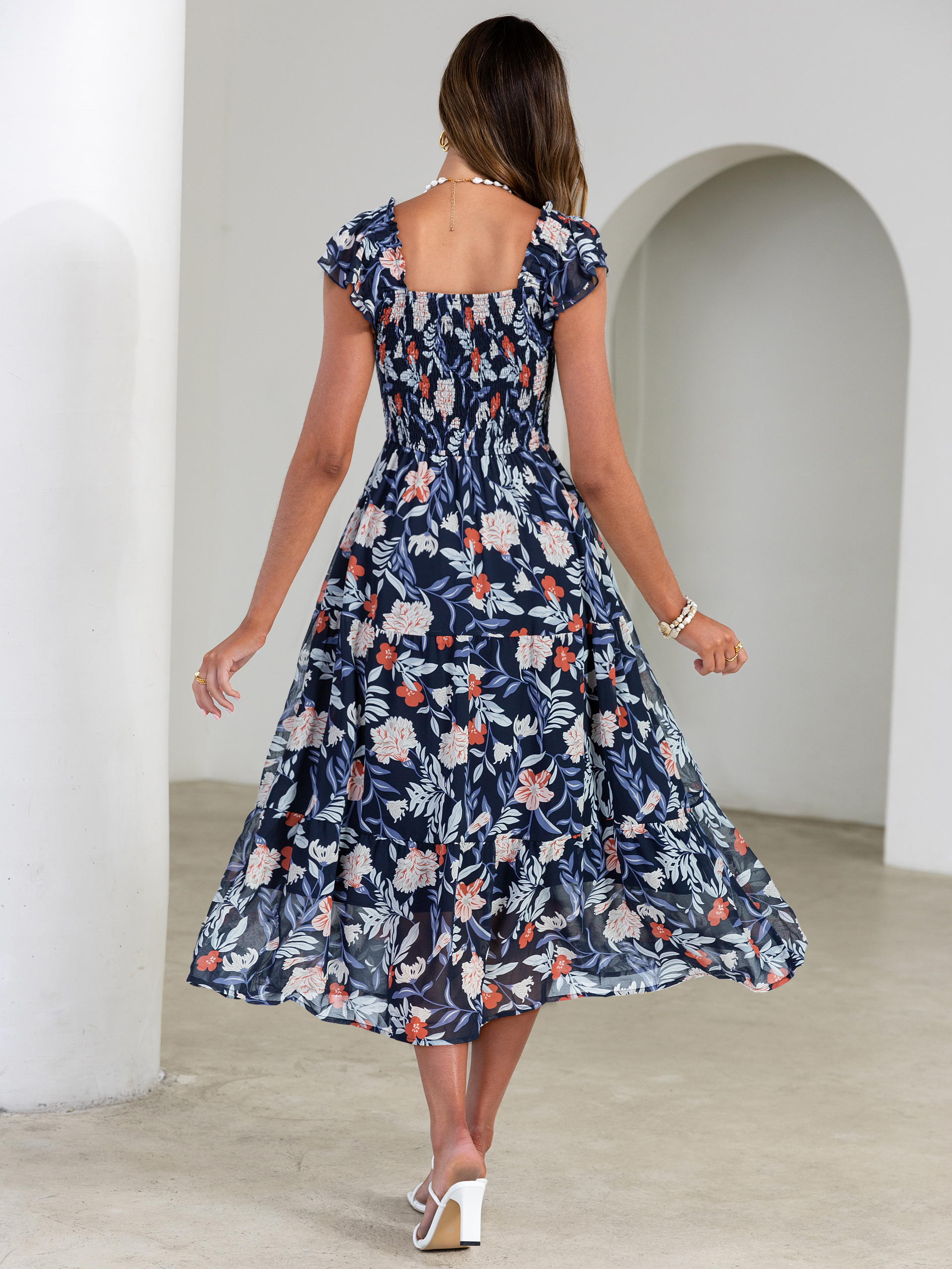 Floral Print Smocked Tiered Maxi Dress