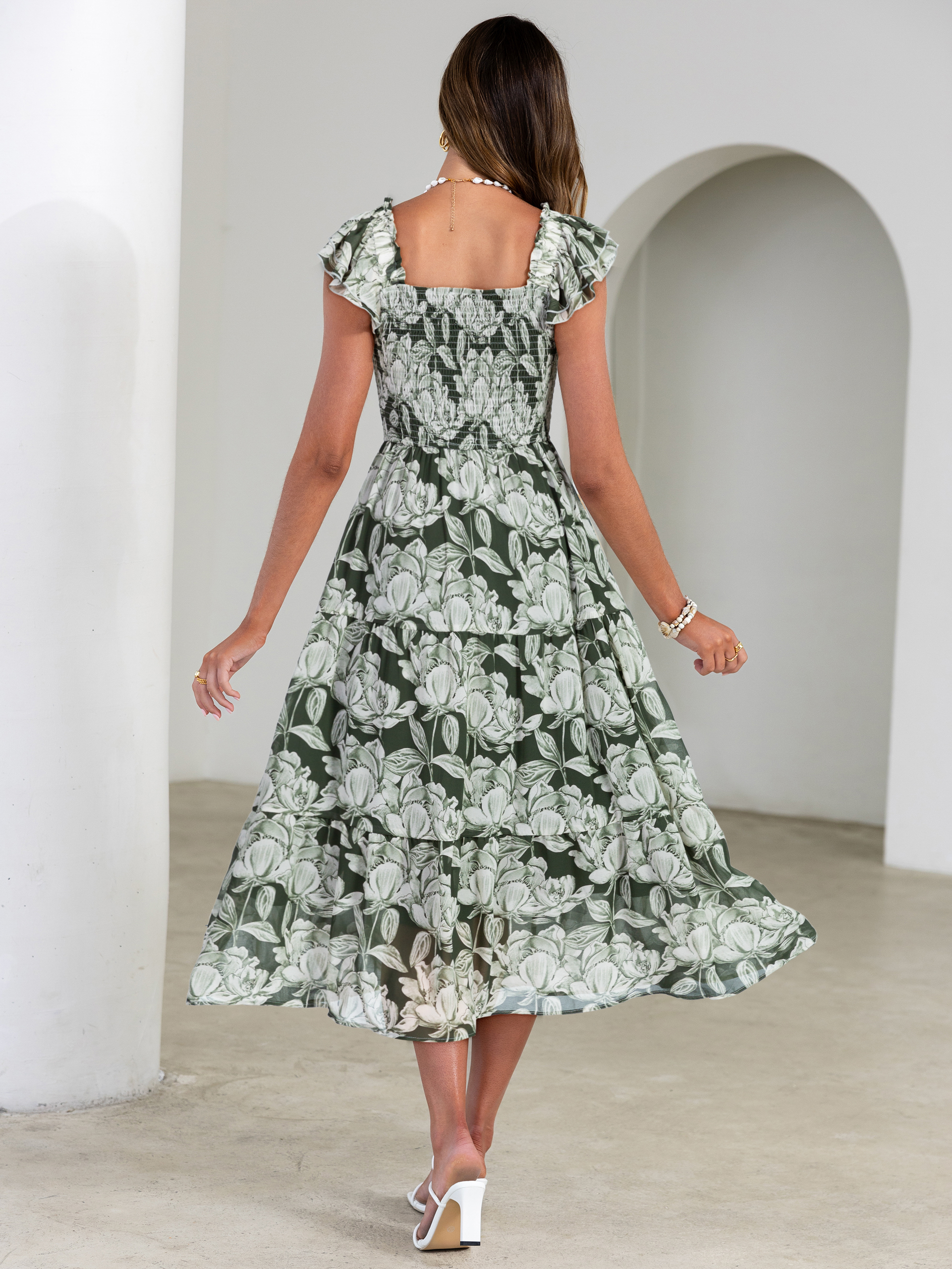 Floral Print Smocked Tiered Maxi Dress