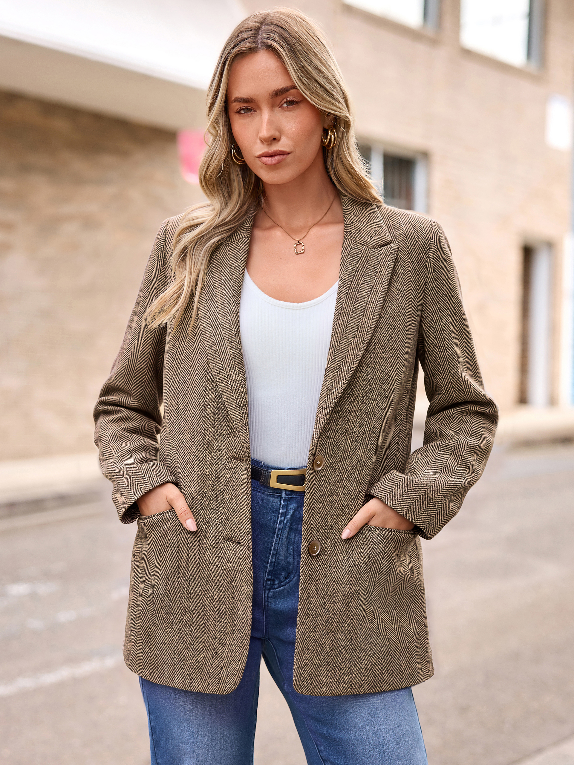 Notched Lapel Two-Button Wool-Like Blazer