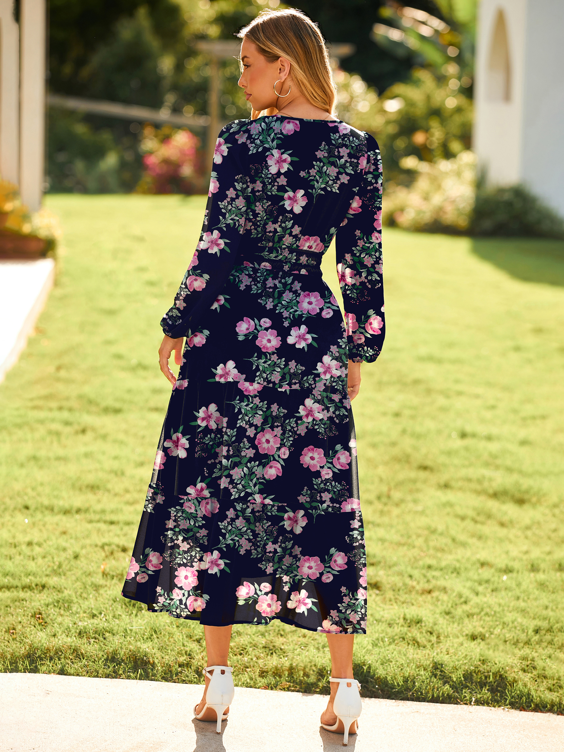 Boho Floral Long Sleeve Wedding Guest Maxi Dress