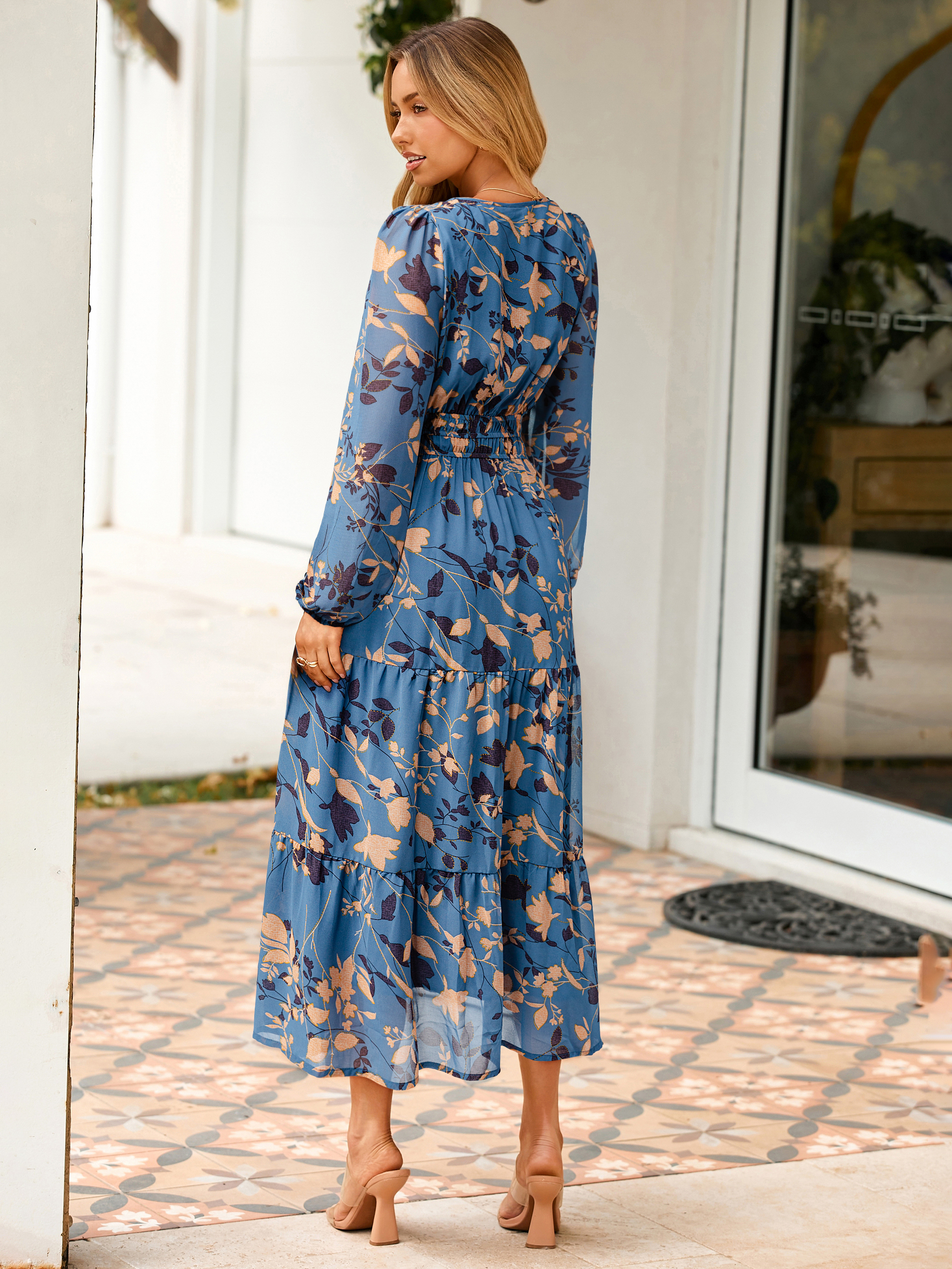 Boho Floral Long Sleeve Wedding Guest Maxi Dress