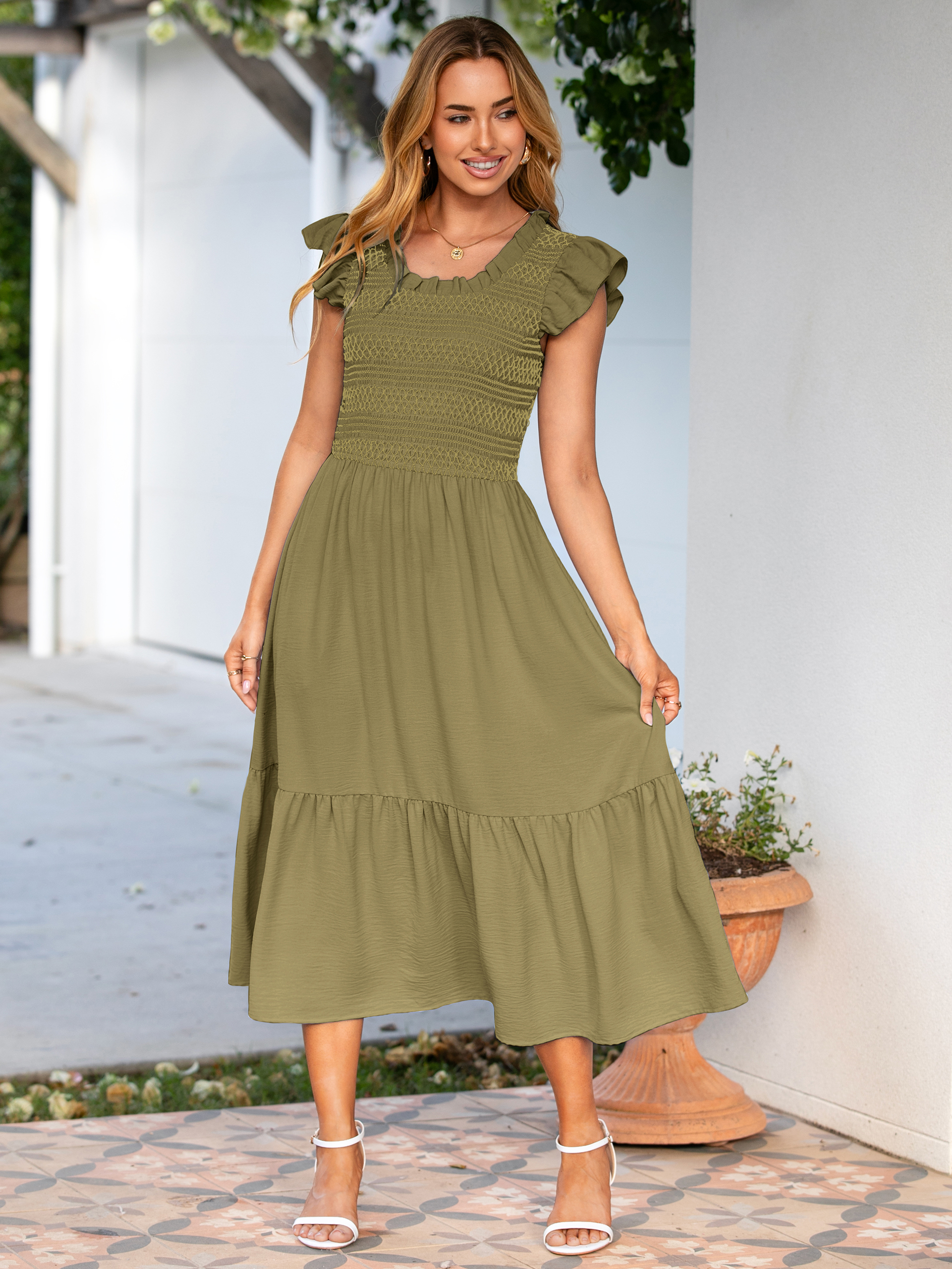 Flutter Sleeve Embroidered A Line Tiered Maxi Dress
