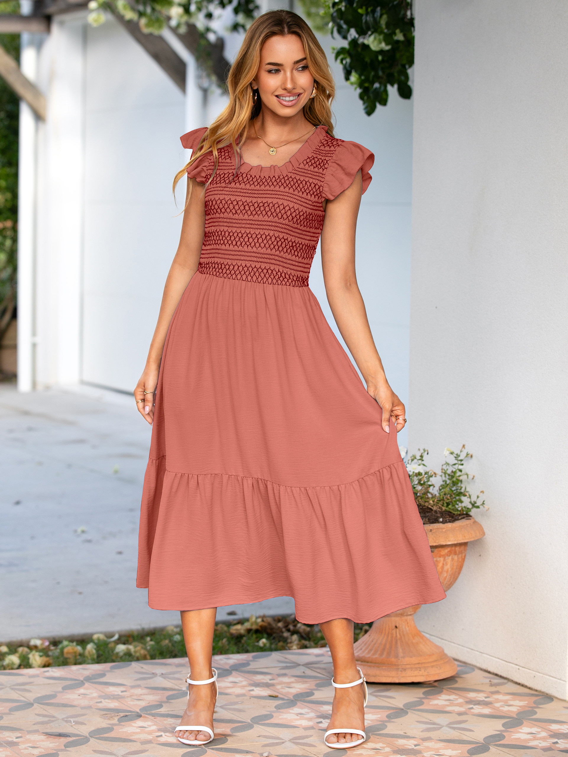 Flutter Sleeve Embroidered A Line Tiered Maxi Dress