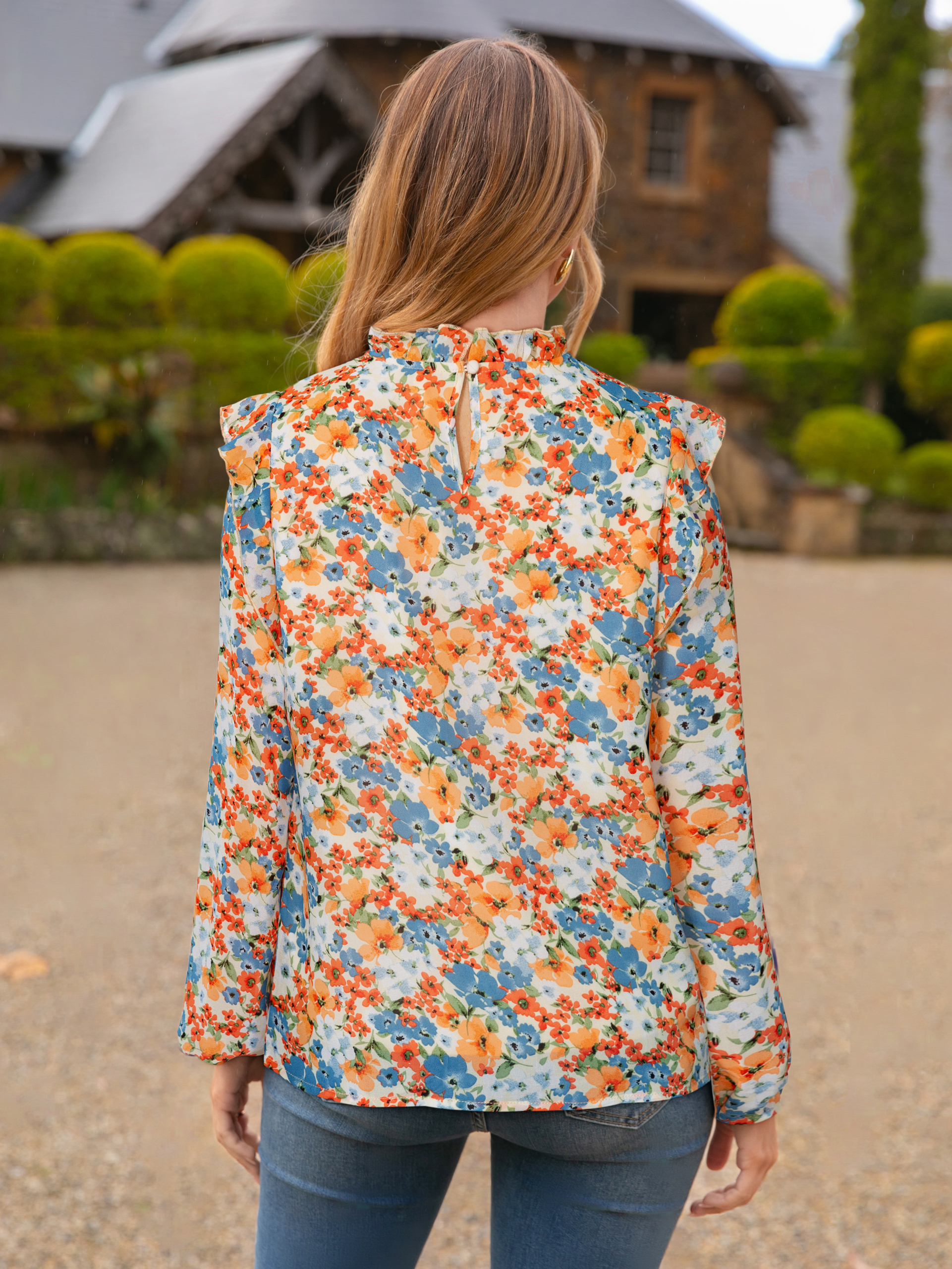 Boho Floral Ruffle Long Sleeve Blouse