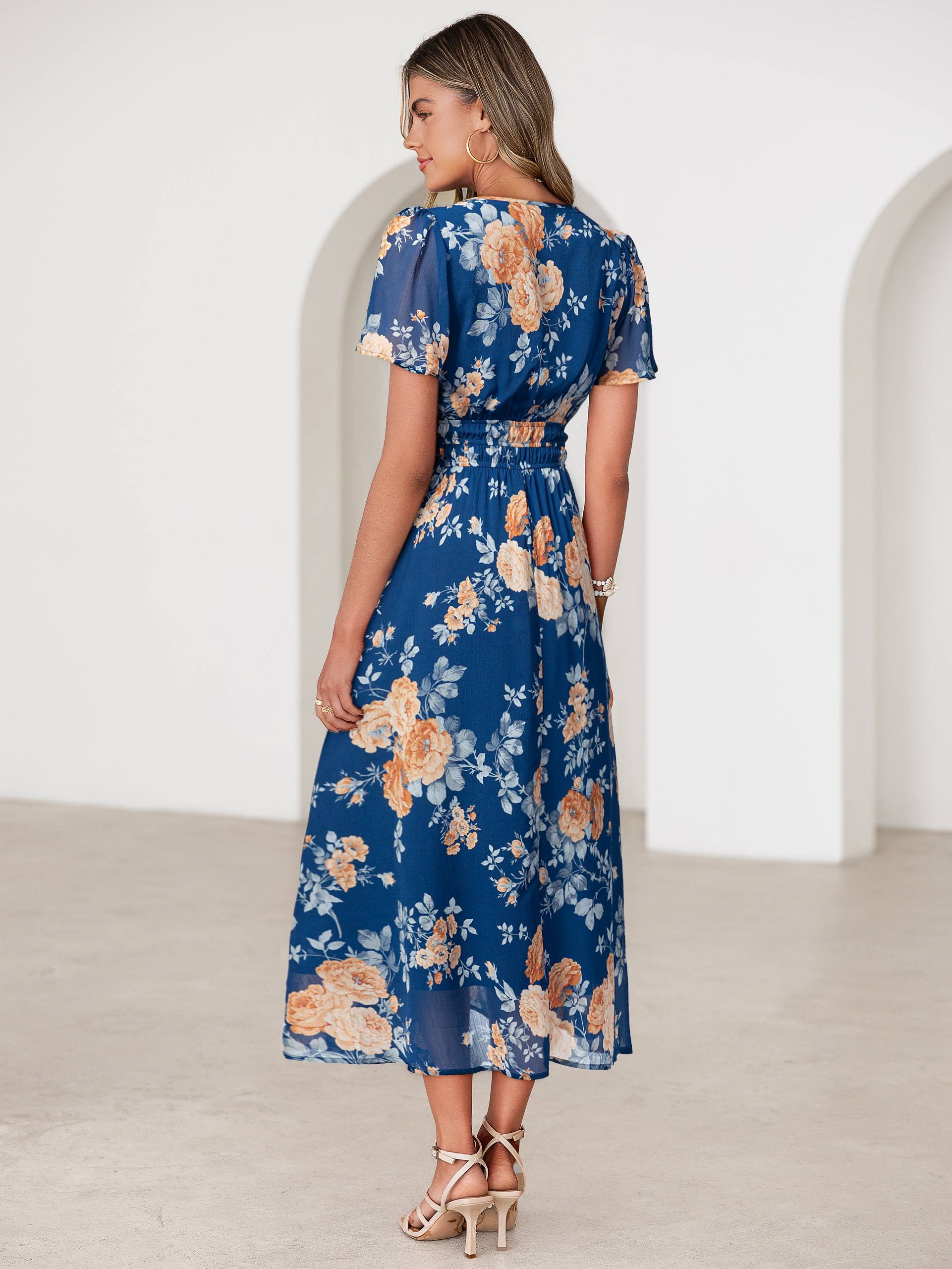 Floral V-Neck Smocked Waist Maxi Dress