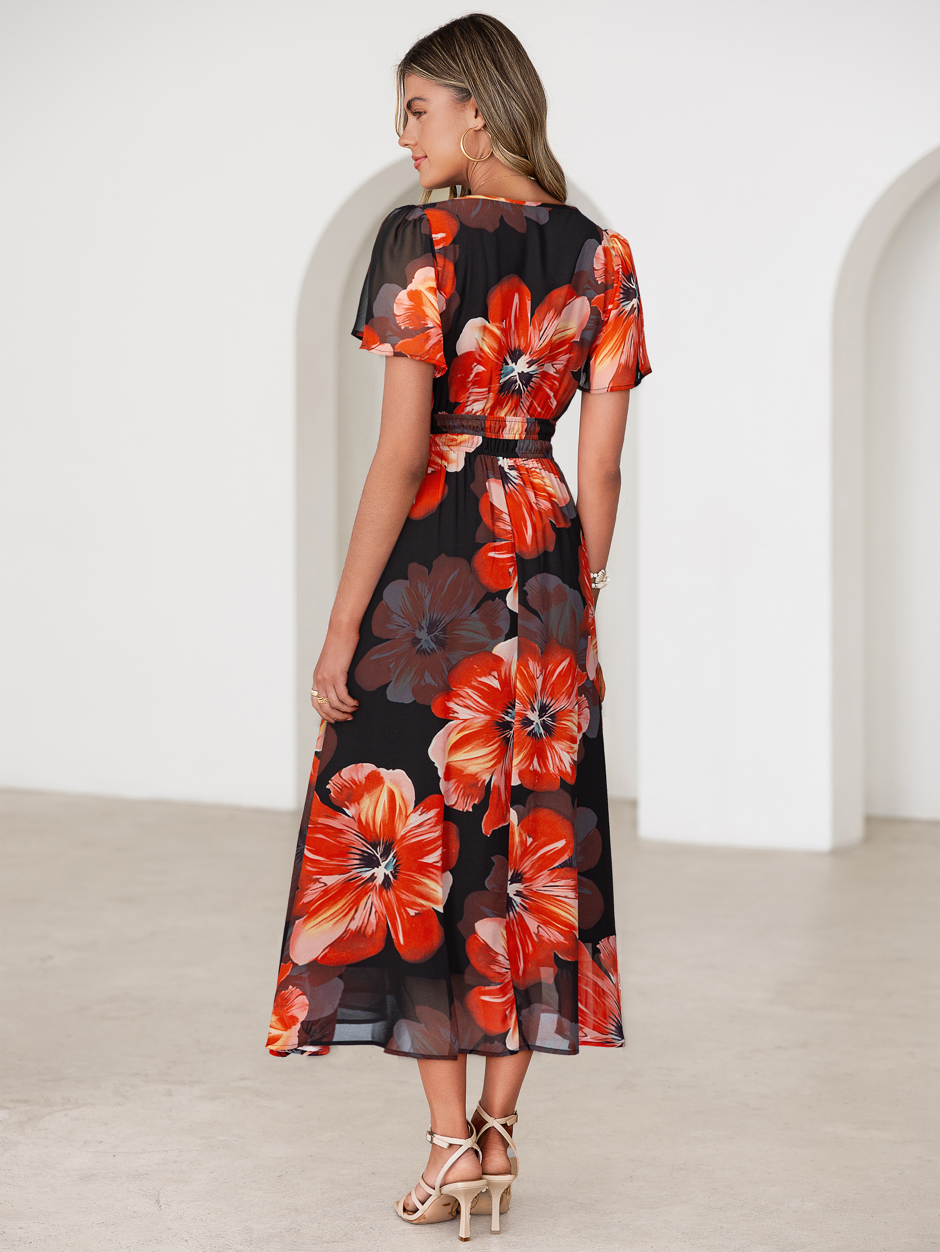 Floral V-Neck Smocked Waist Maxi Dress